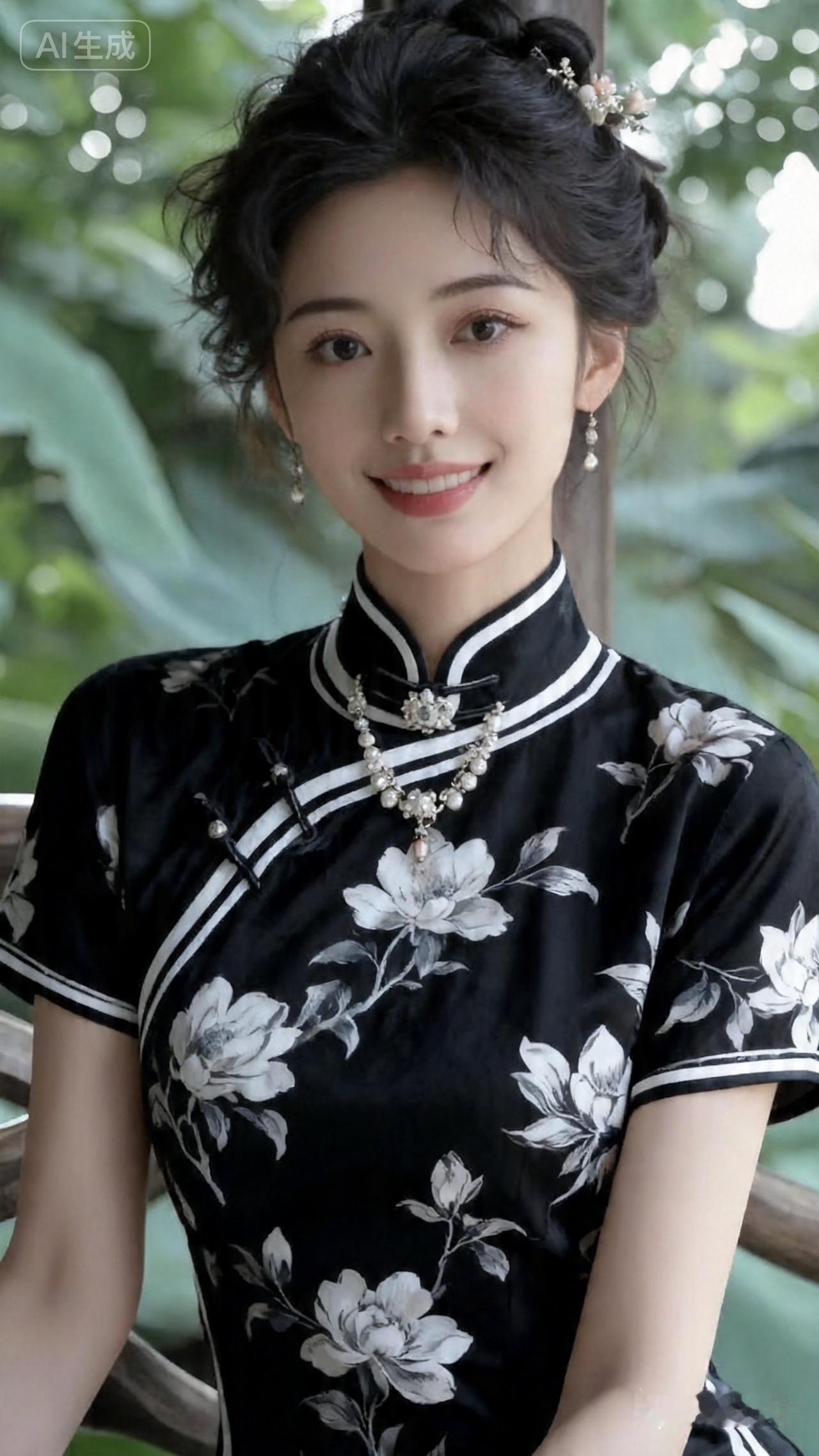 黑白色调旗袍，优雅气质，复古韵味。