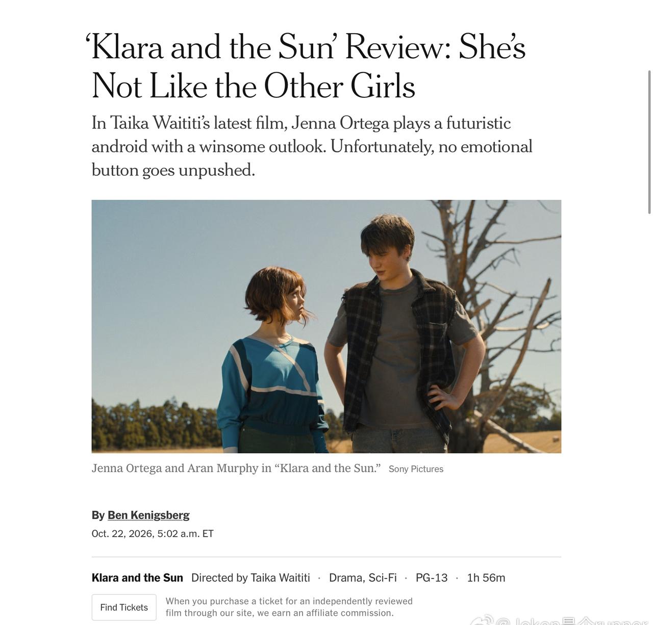 NYT的影评，《克拉拉与太阳》：她可不是普通女孩‘Klara and the S