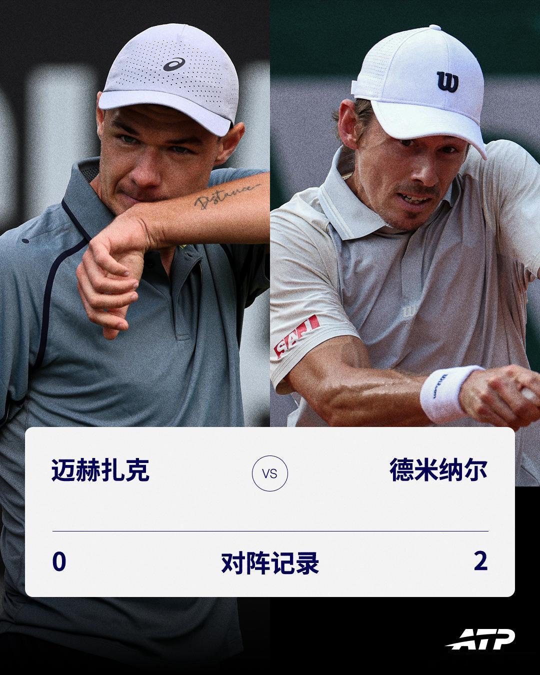迈赫扎克 ⚔️ 德米纳尔总交手记录：0-2ATP250 斯海尔托亨博斯站男单决赛