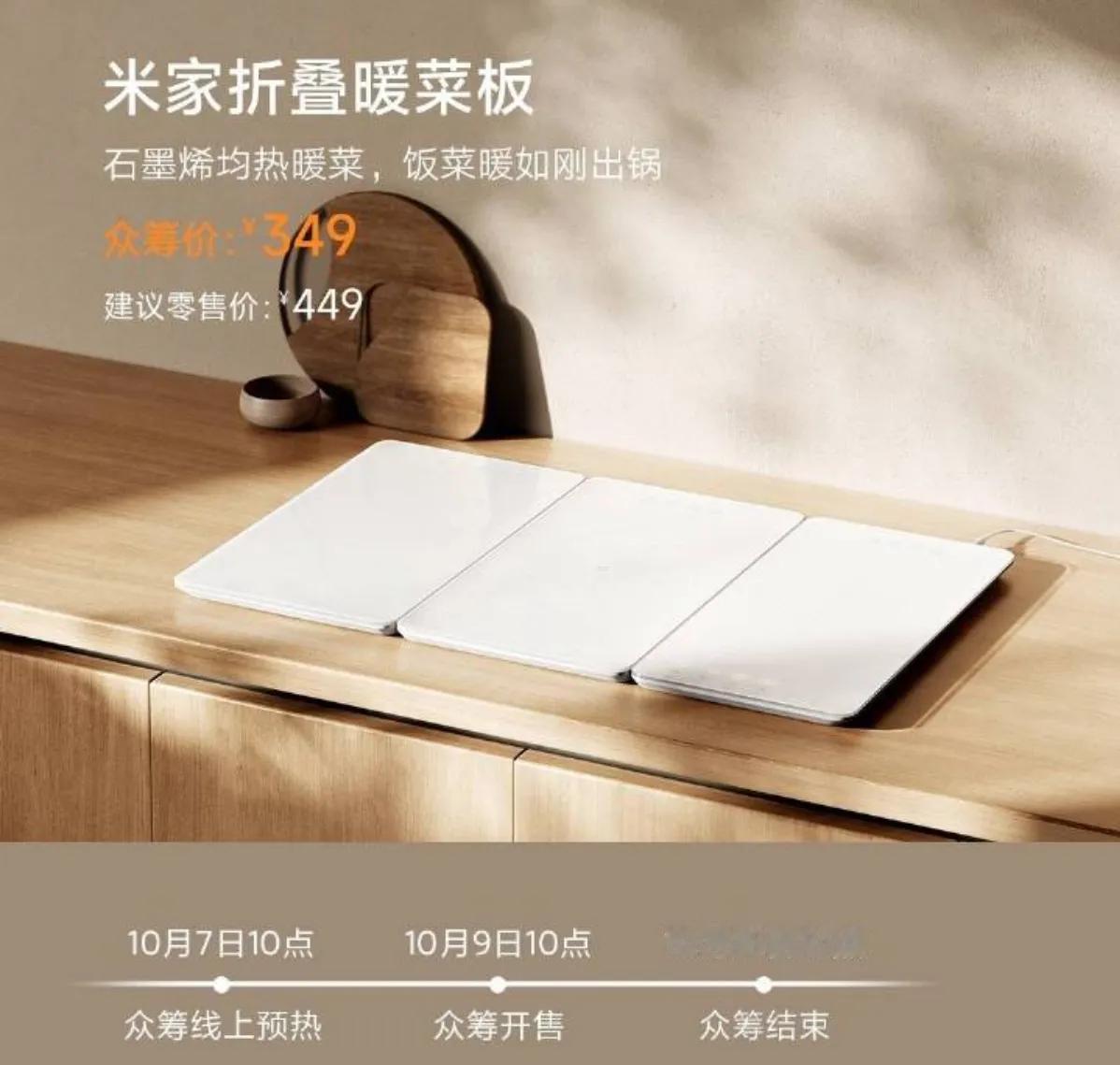 666，米家三折叠暖菜板即将上线，众筹价349。

三折叠，怎么折都有面。年轻人