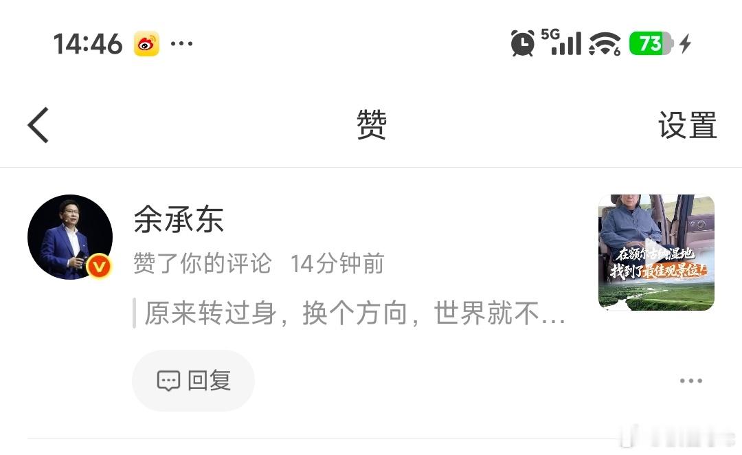 有点惊喜哦！余承东点赞我的评论！ 