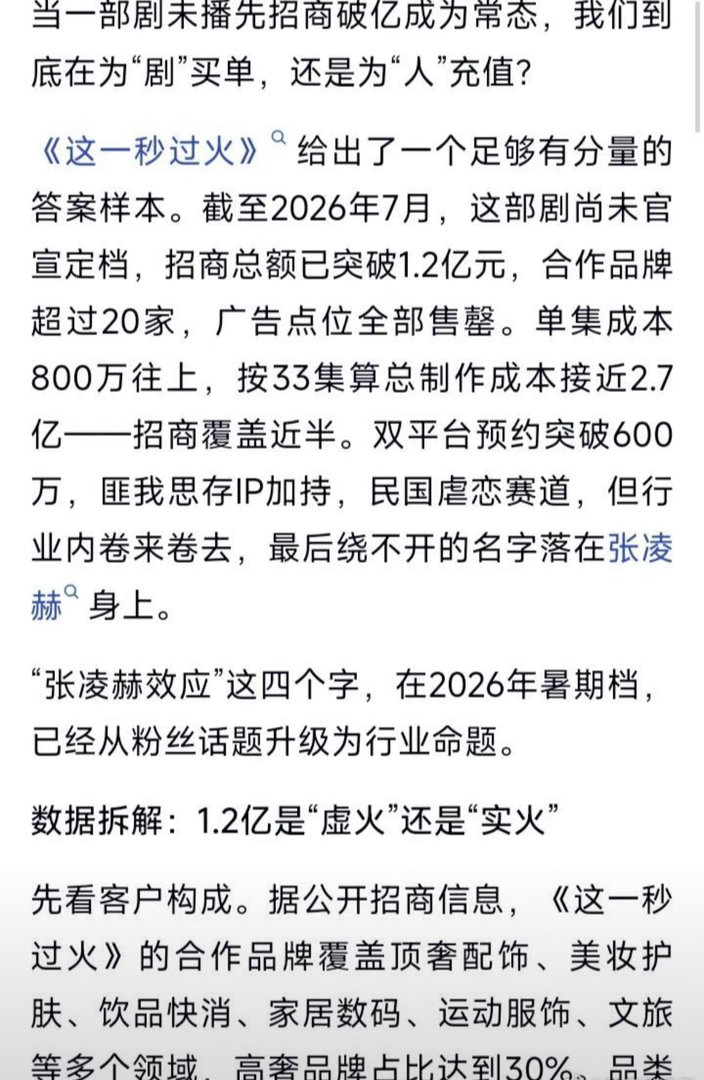 张凌赫这一秒过火还没有官宣定档，招商已突破1.2亿❗“张凌赫效应”，以人带剧，未