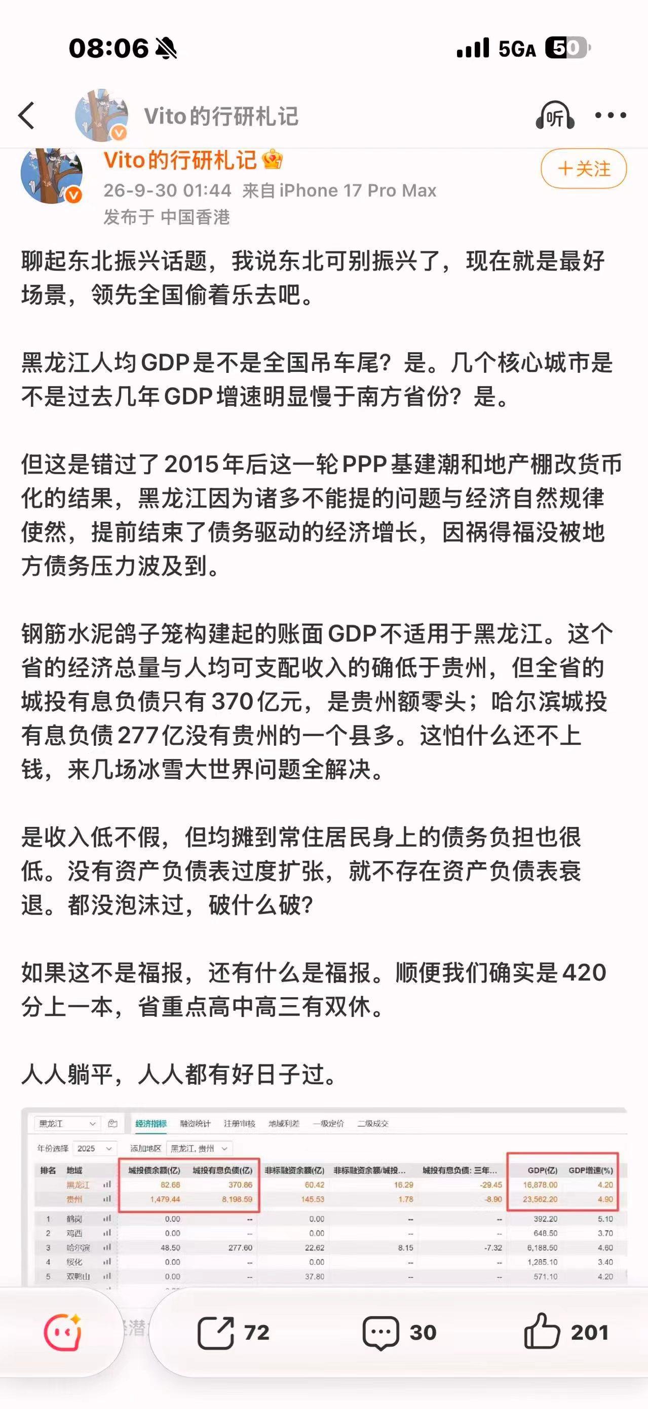 【420上一本，省重点高三有双休，现在的东北就是最好的东北？】
有大V说：别振兴