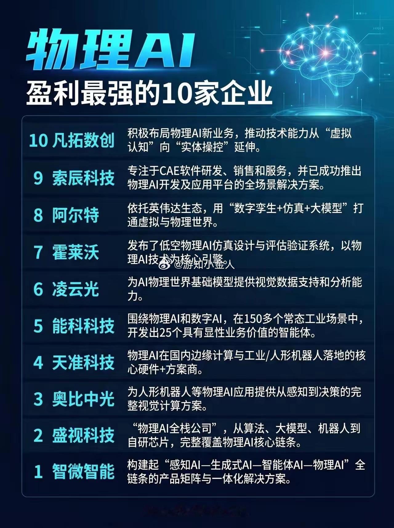 物理AI，盈利最强的10家企业。物理AI 盈利能力 