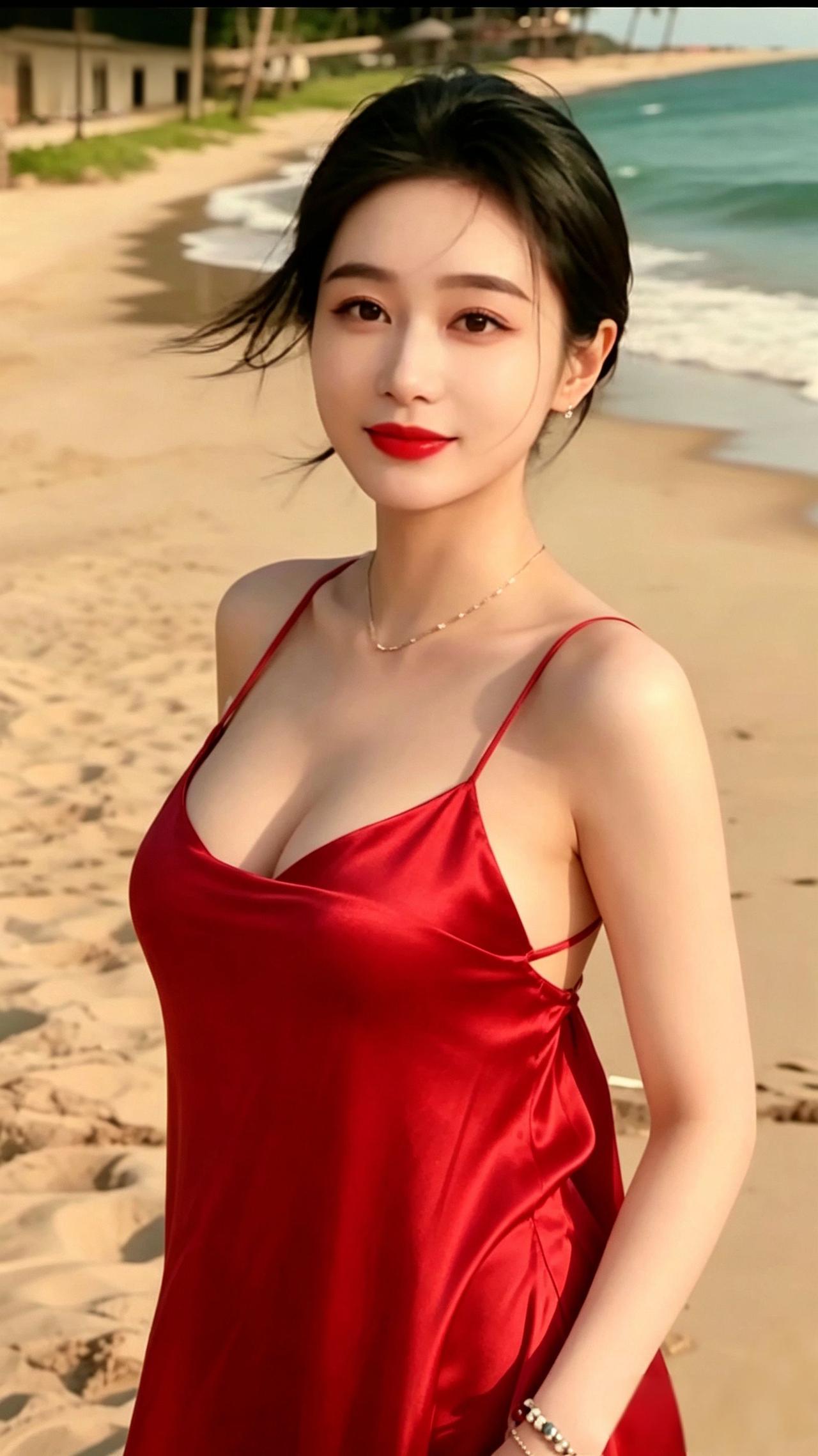 海岸晚风
 
细软金沙绵延向碧海，层层浪纹轻拍滩涂。远处椰树静立，浅屋藏在青草丛