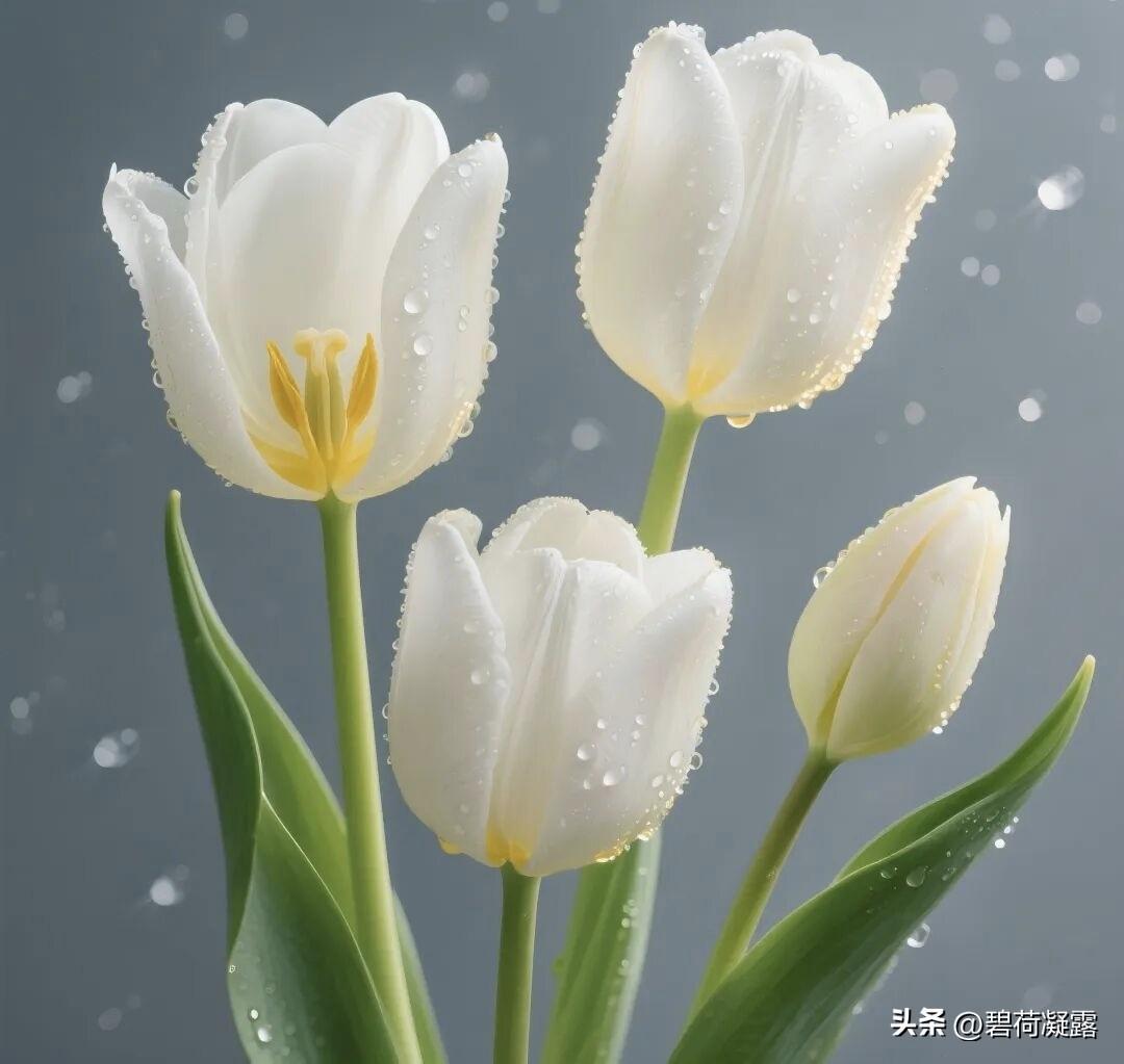 纯洁的爱：白色象征纯净无暇，白色郁金香常代表纯粹、无私的爱，不掺杂物质或世俗因素