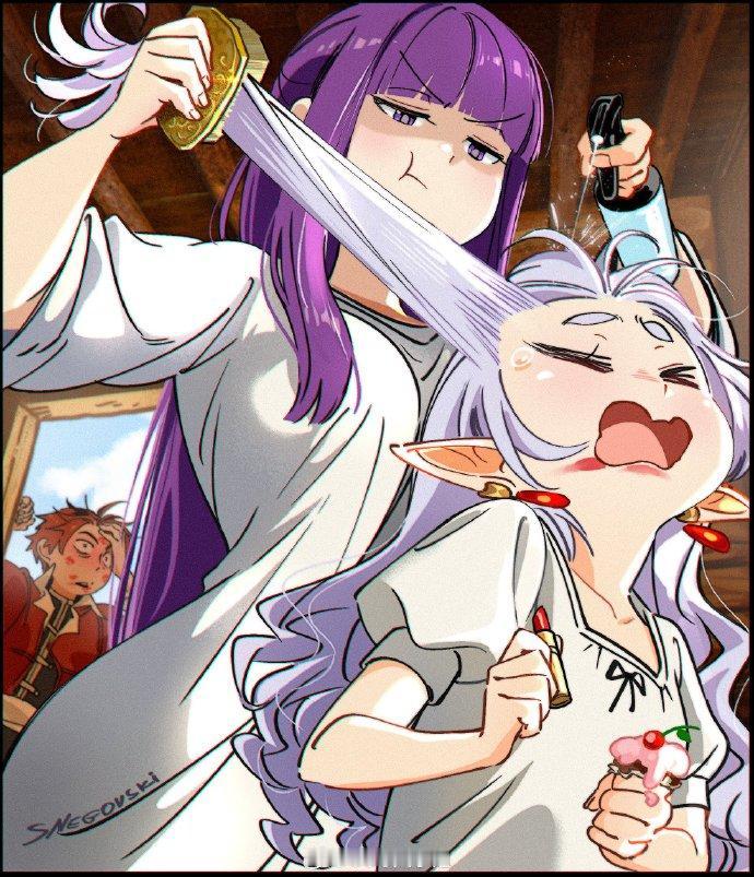 葬送的芙莉莲：嫉妒使人面目全非！
这是被梅特戴抱过之后的芙莉莲。
回来就受到了菲