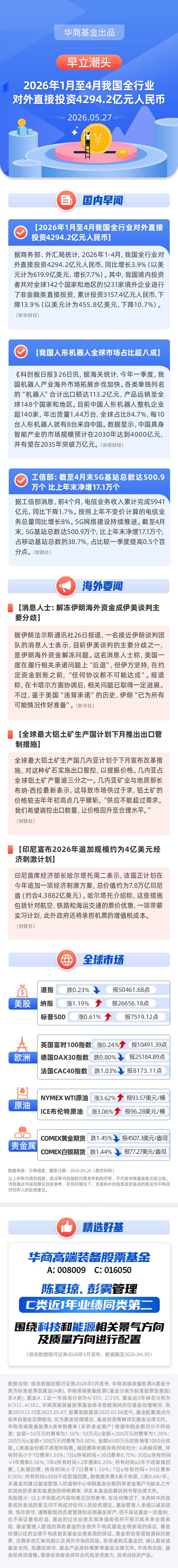 【早立潮头】2026年1月至4月我国全行业对外直接投资4294.2亿元人民币