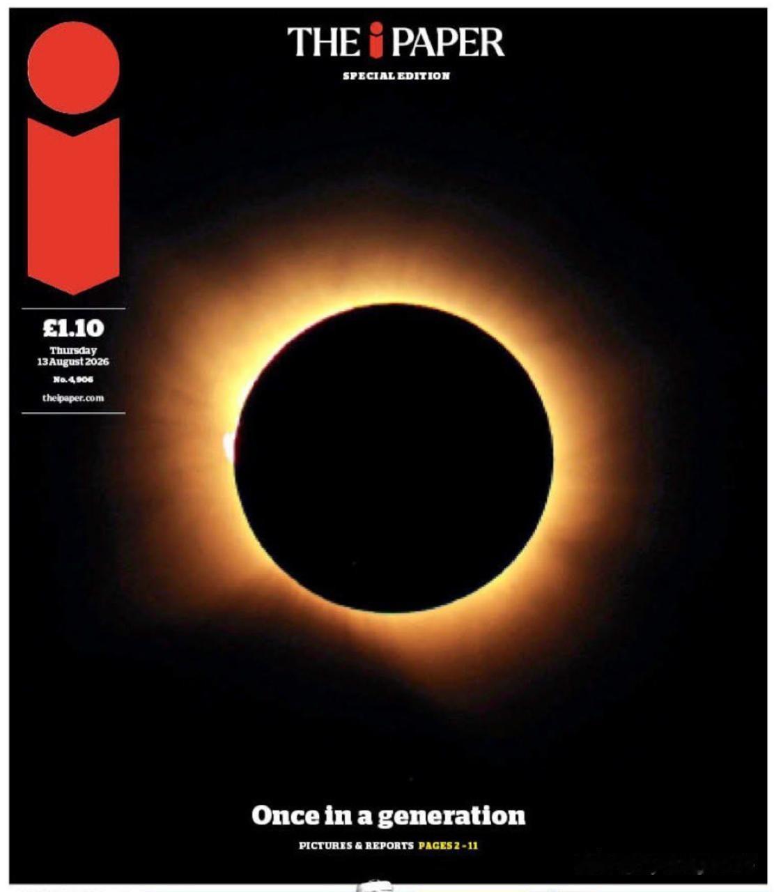 🇬🇧今天，英国各大报纸几乎不约而同地在头版刊登了日食的照片，并配以“至暗时刻