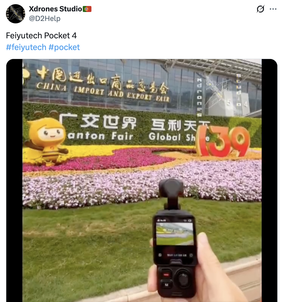 外媒今日曝光了即将上市的飞宇 Pocket 4 云台相机的外观及相关配置信息：飞