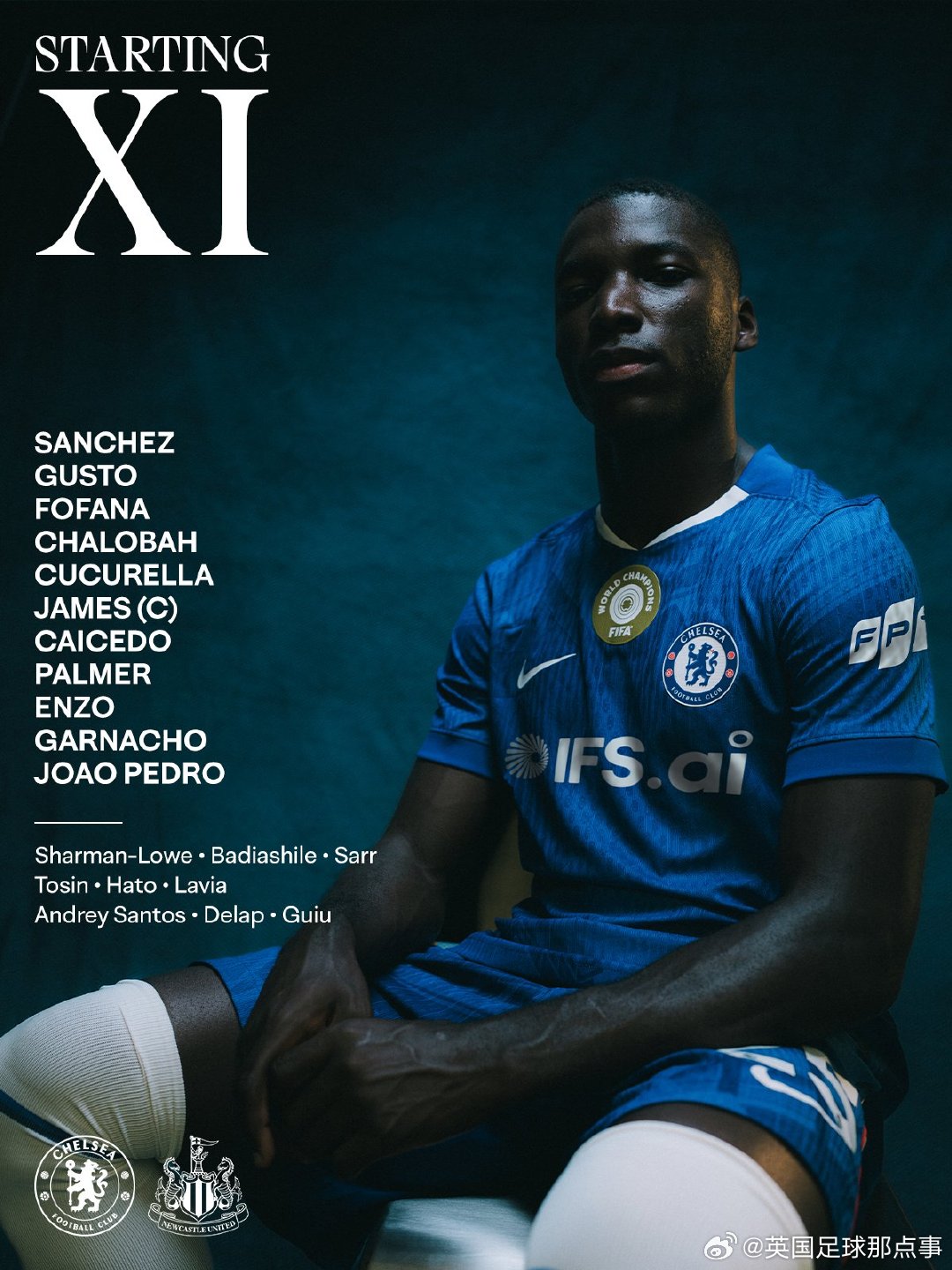 切尔西vs纽卡斯尔 首发阵容⬇️ 1:30开赛！切尔西首发：1-桑切斯、27-古