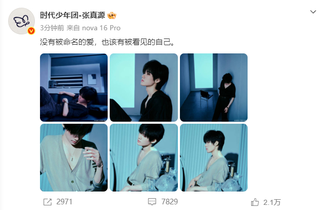 张真源的文案失恋了 张真源这条配文“没有被命名的爱”自带失恋文字专属氛围感，静坐