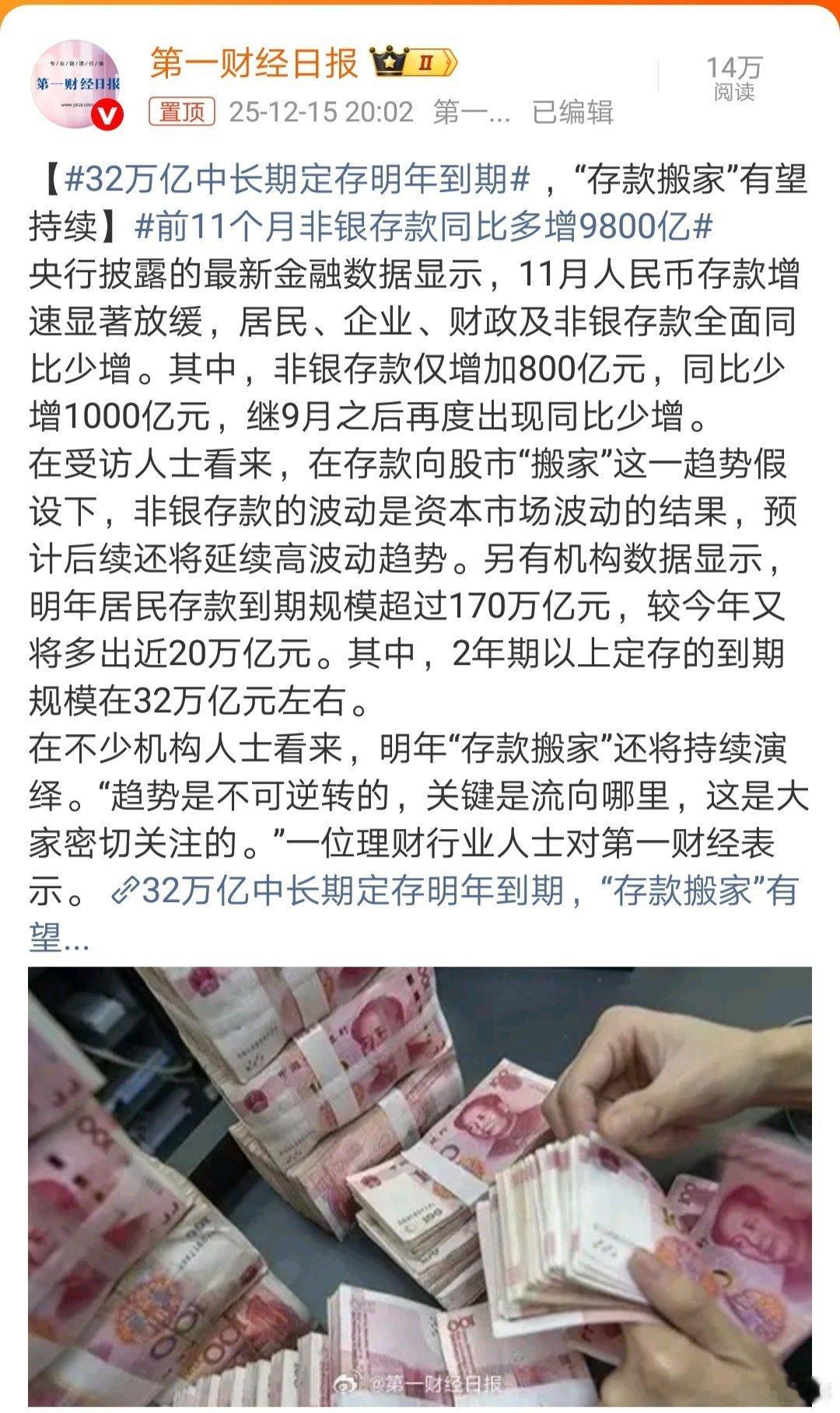 32万亿中长期定存明年到期赶紧忽悠，A股创历史新高需要你们