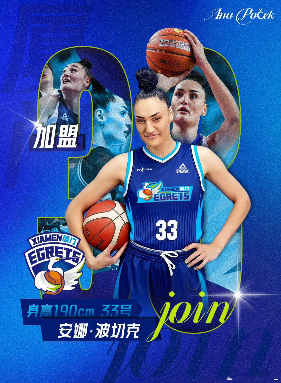 【厦门女篮官宣三外援】 厦门女篮官宣波切克、谢泼德、切斯莱克三名外援加盟球队。波