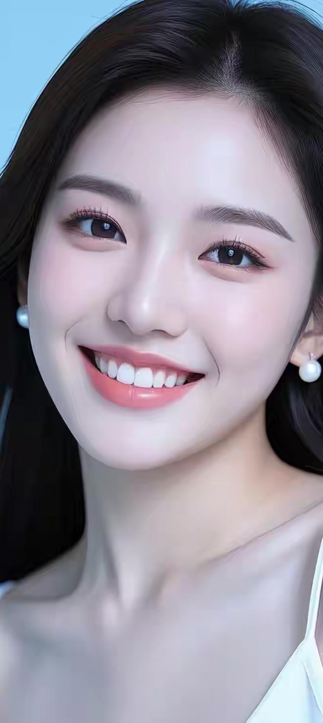 甜美笑容，珍珠耳环，清新自然！