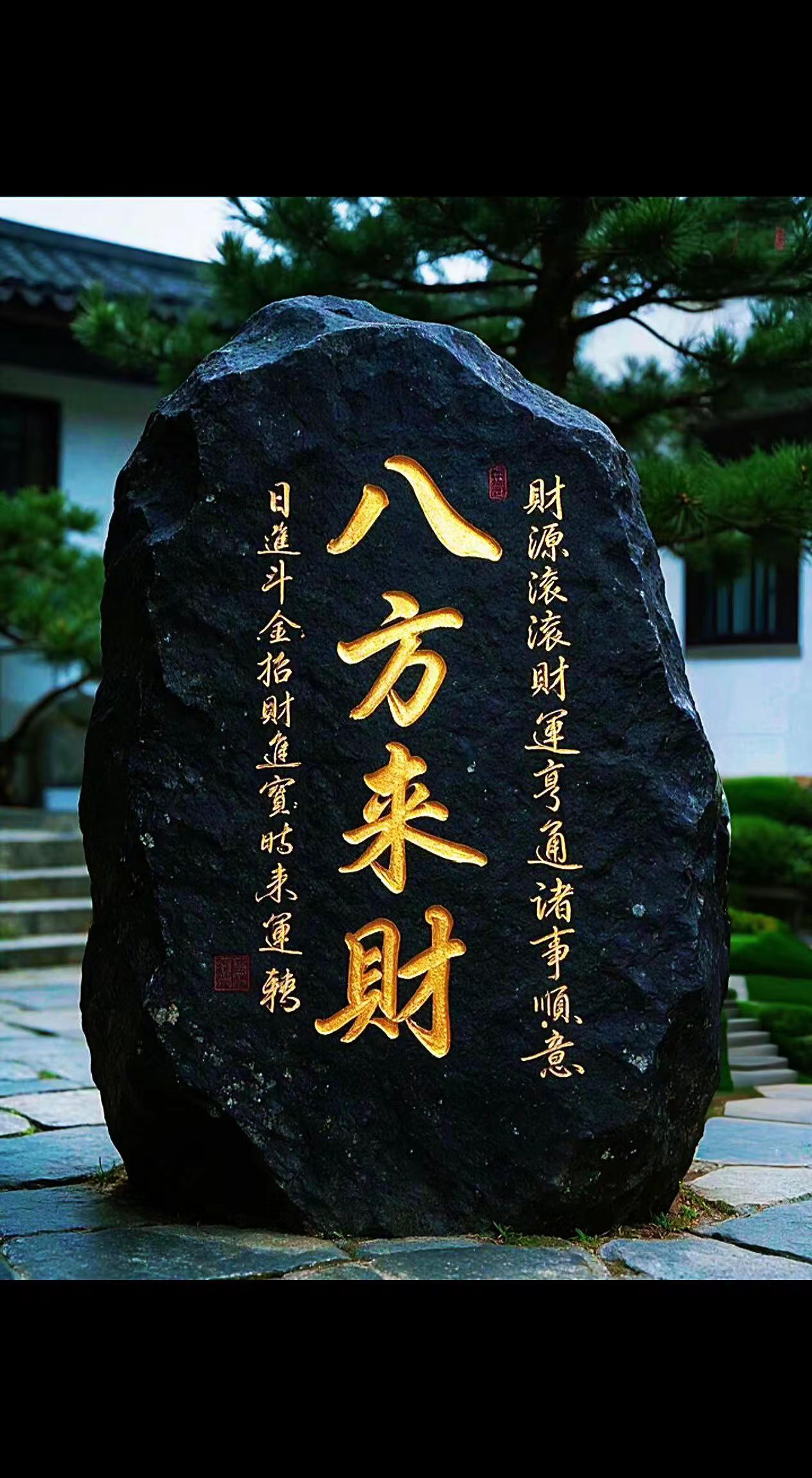 维安原创书法。石头上的书法 招财书法
