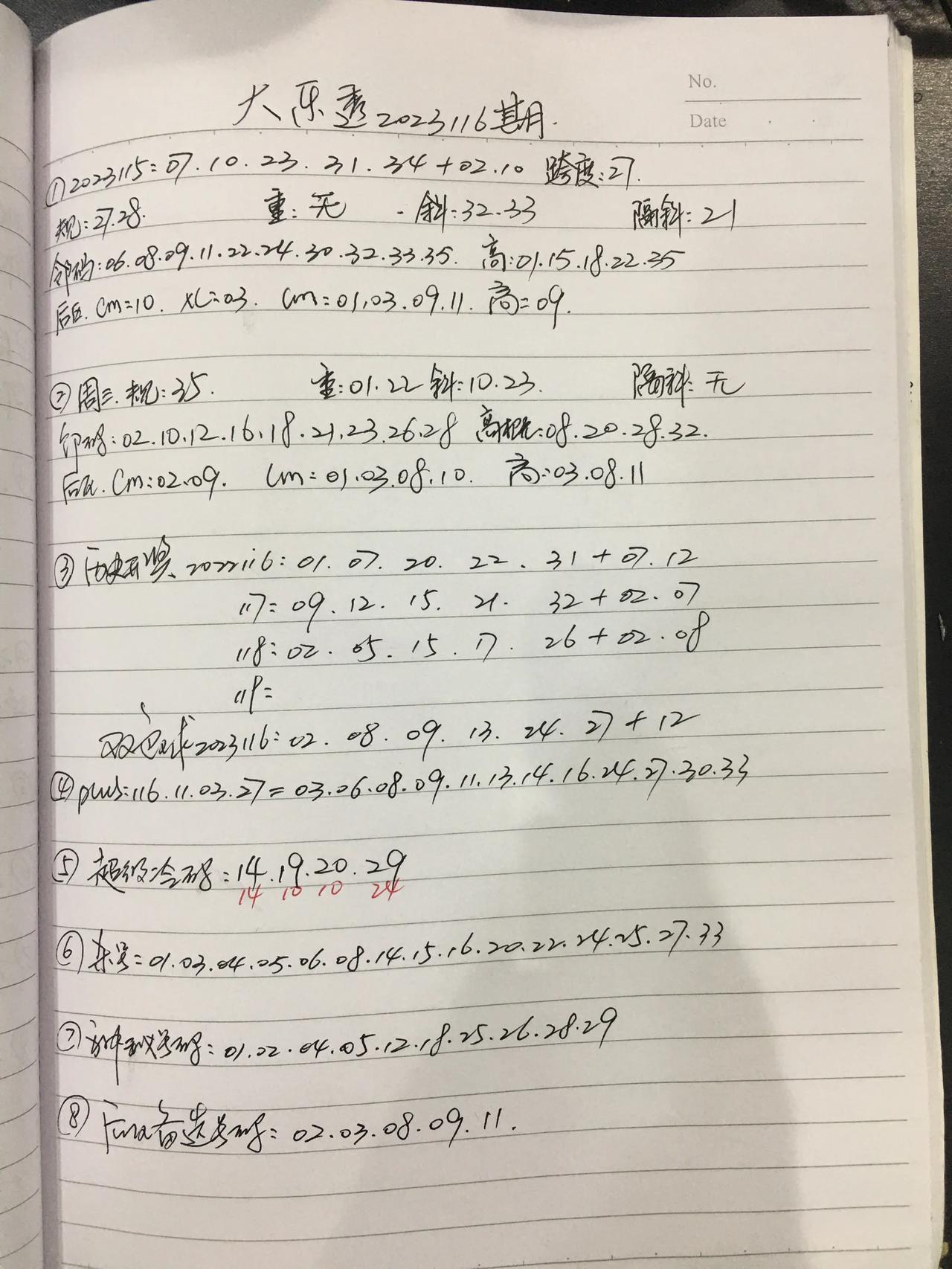同志们，今天工作忙，来晚了。大乐透2023116期各项数据