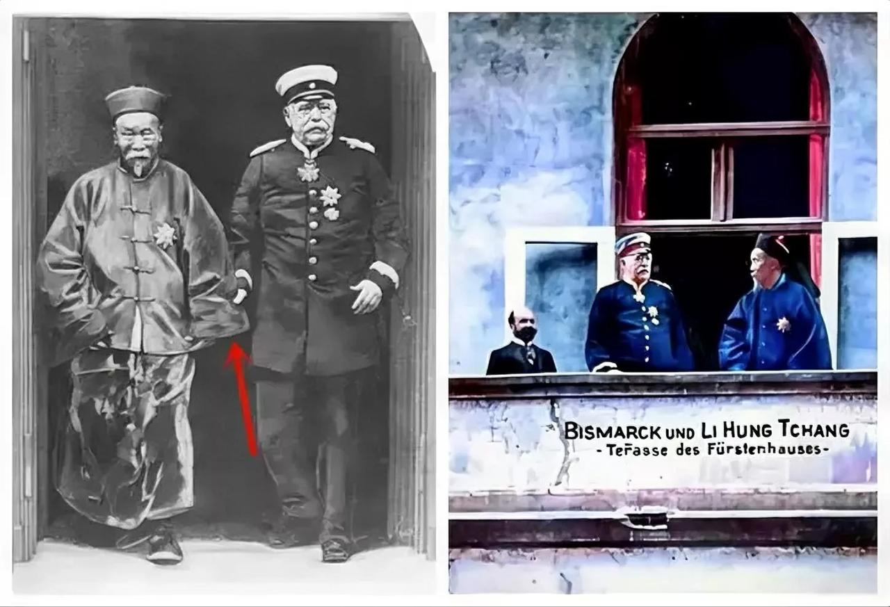 1896年6月25日下午1点，德国汉堡，81岁的俾斯麦轻抚着73岁的李鸿章参观完