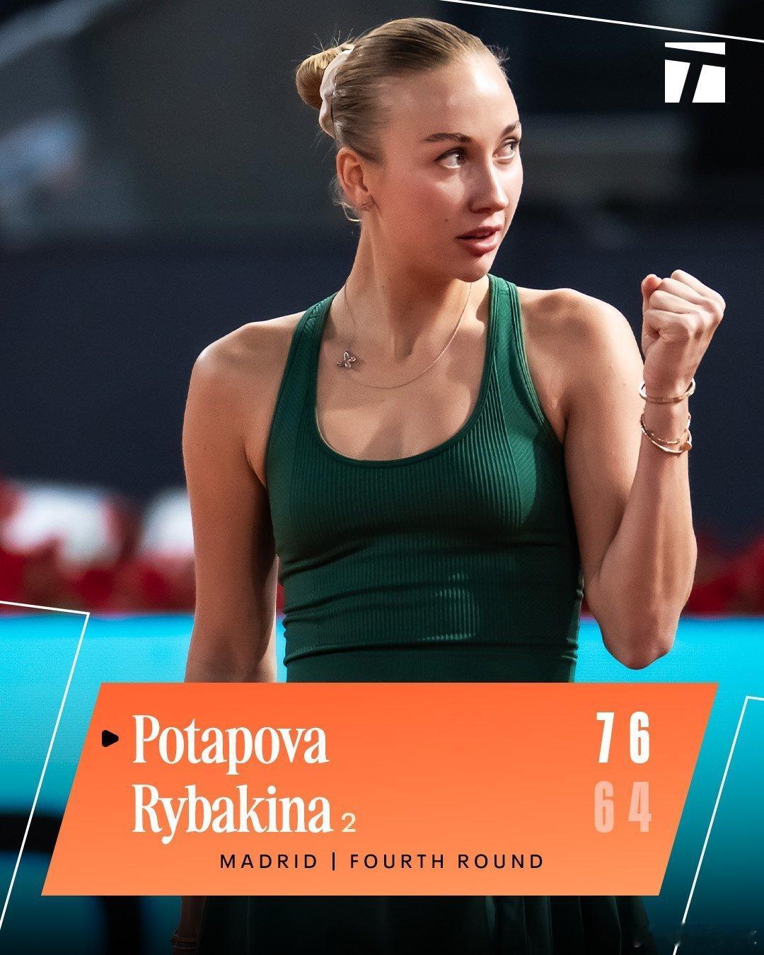 莱巴金娜马德里爆冷出局奥地利波塔波娃7-6/6-4莱巴金娜转籍后的波塔波娃首次晋