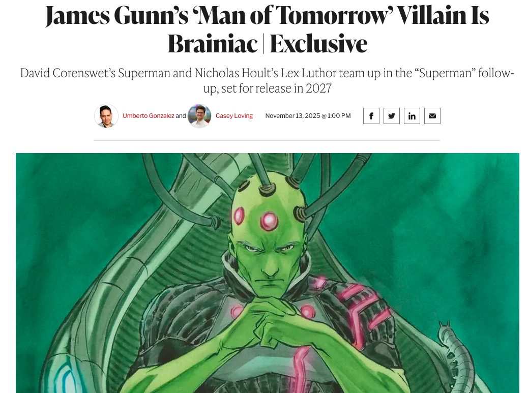 TheWrap消息：布莱尼亚克将充当《超人：明日之子》的反派 