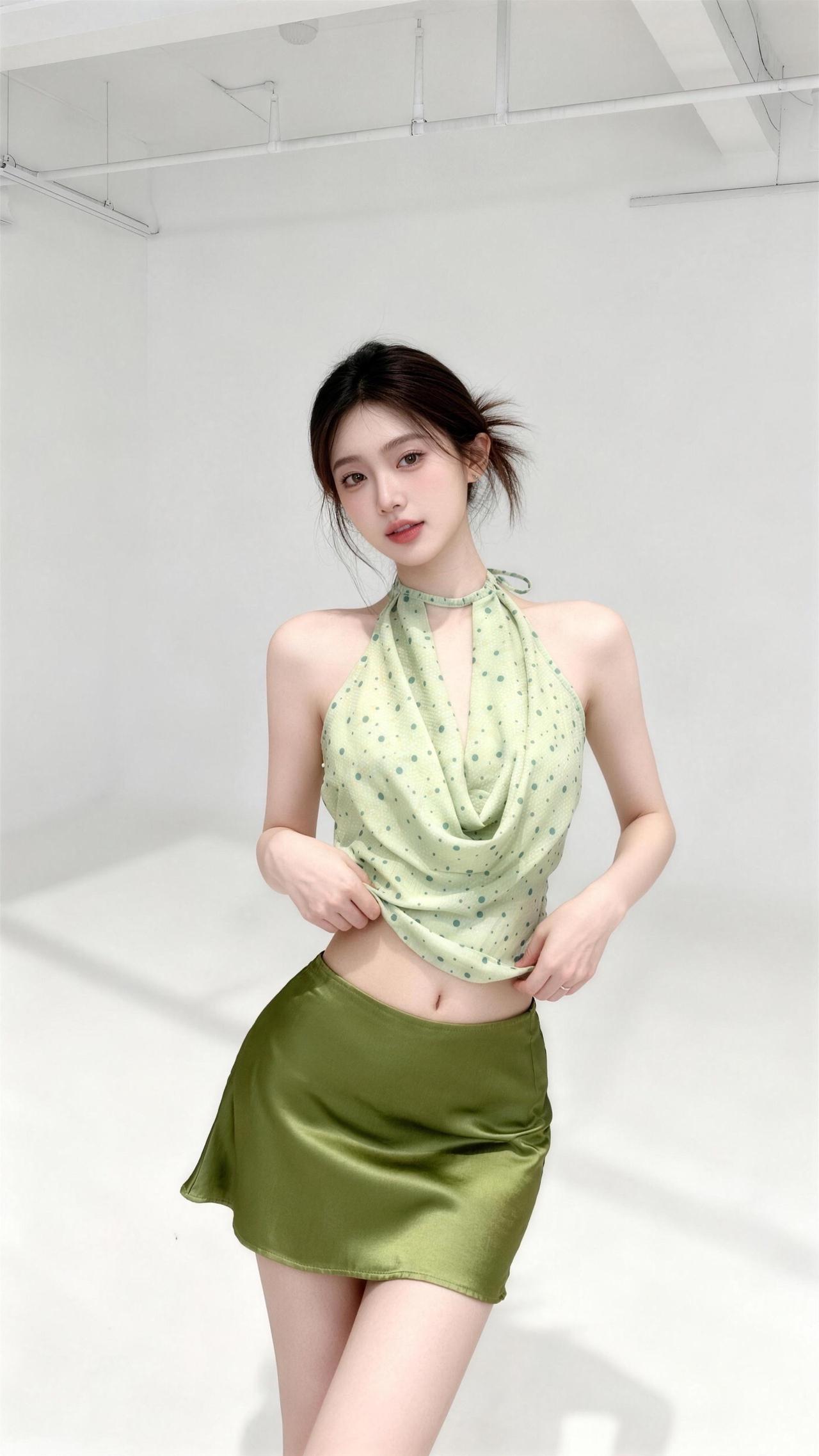 绿色太夏天啦，想马上出去玩随意穿搭 我的古早味穿搭 少女感夏日ootd 当我不局