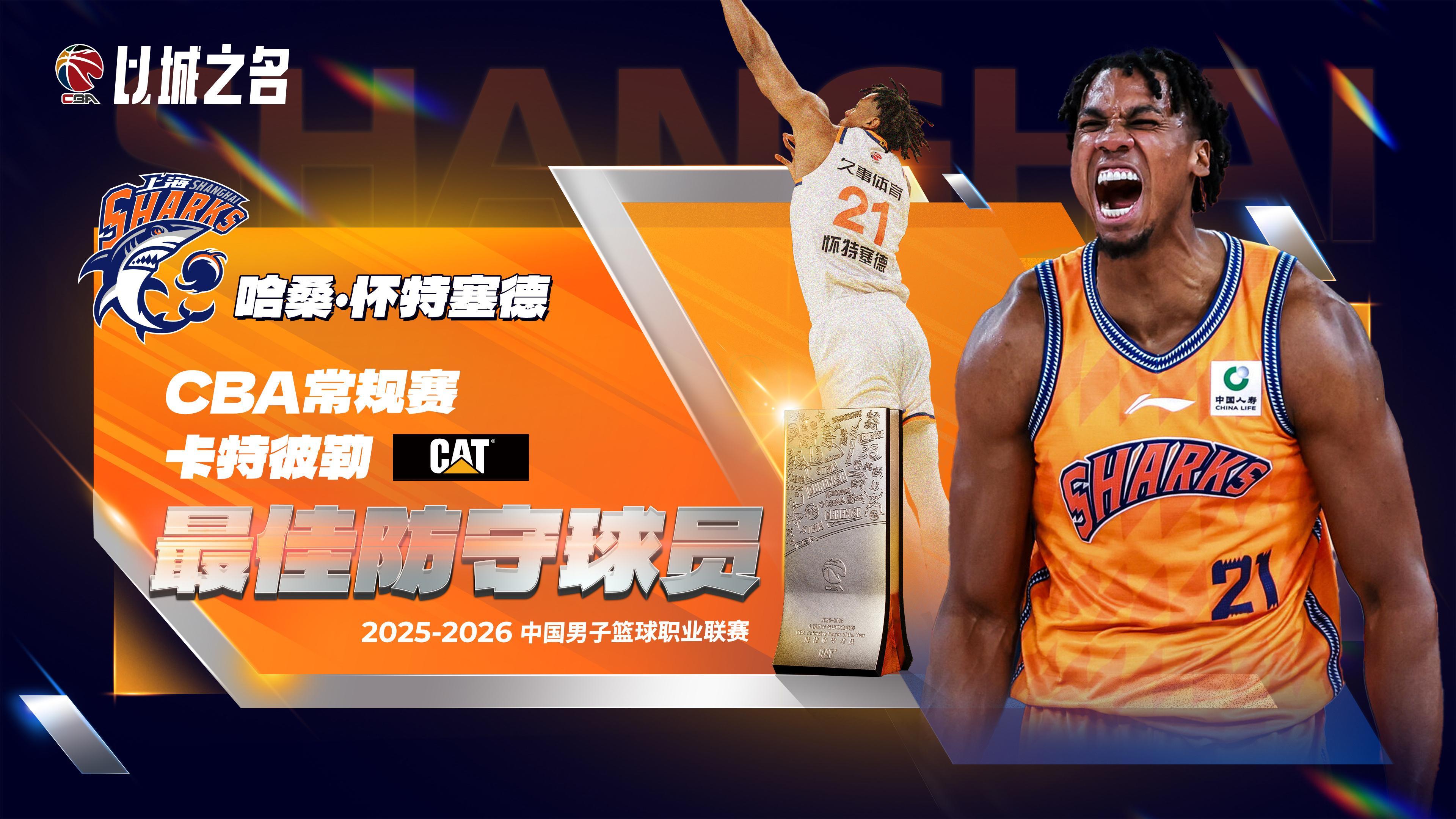 2025-26赛季CBA最佳防守球员：怀特塞德（上海）CBA