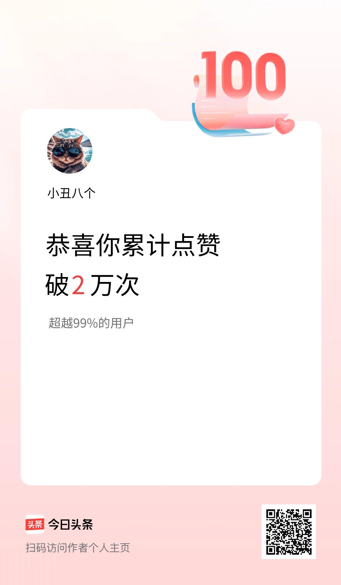 我在头条累计点赞破2万啦！