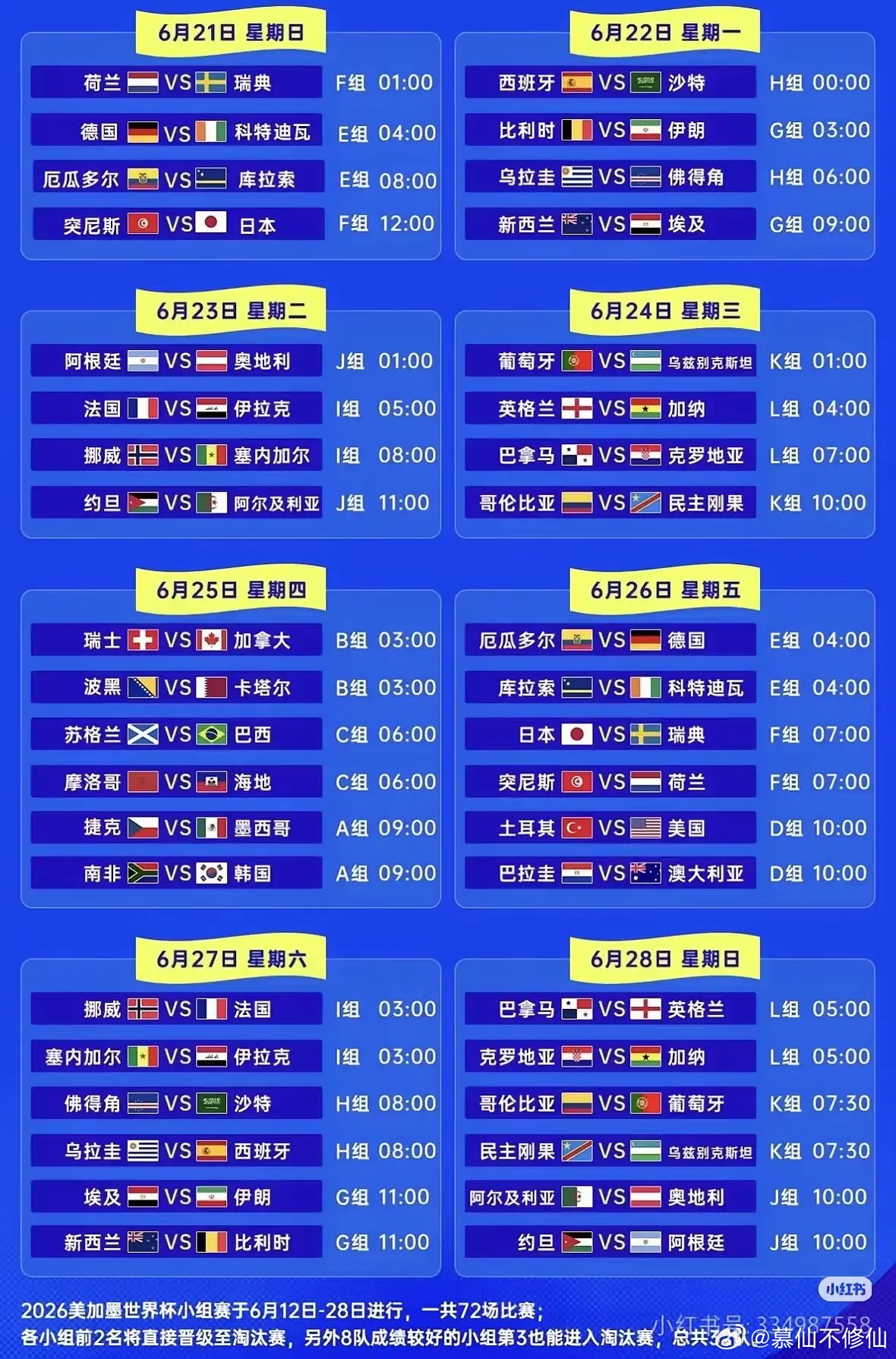2026世界杯赛程安排史上首届美加墨合办世界杯，6.12北京时间揭幕、7.19纽