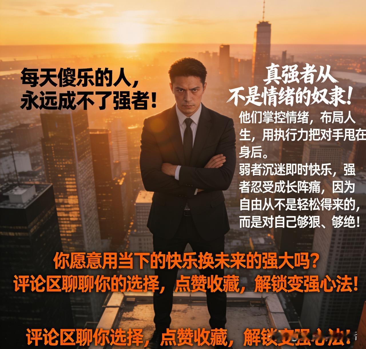 每天傻乐的人，永远成不了强者！
       真强者从不是情绪的奴隶！他们掌控情