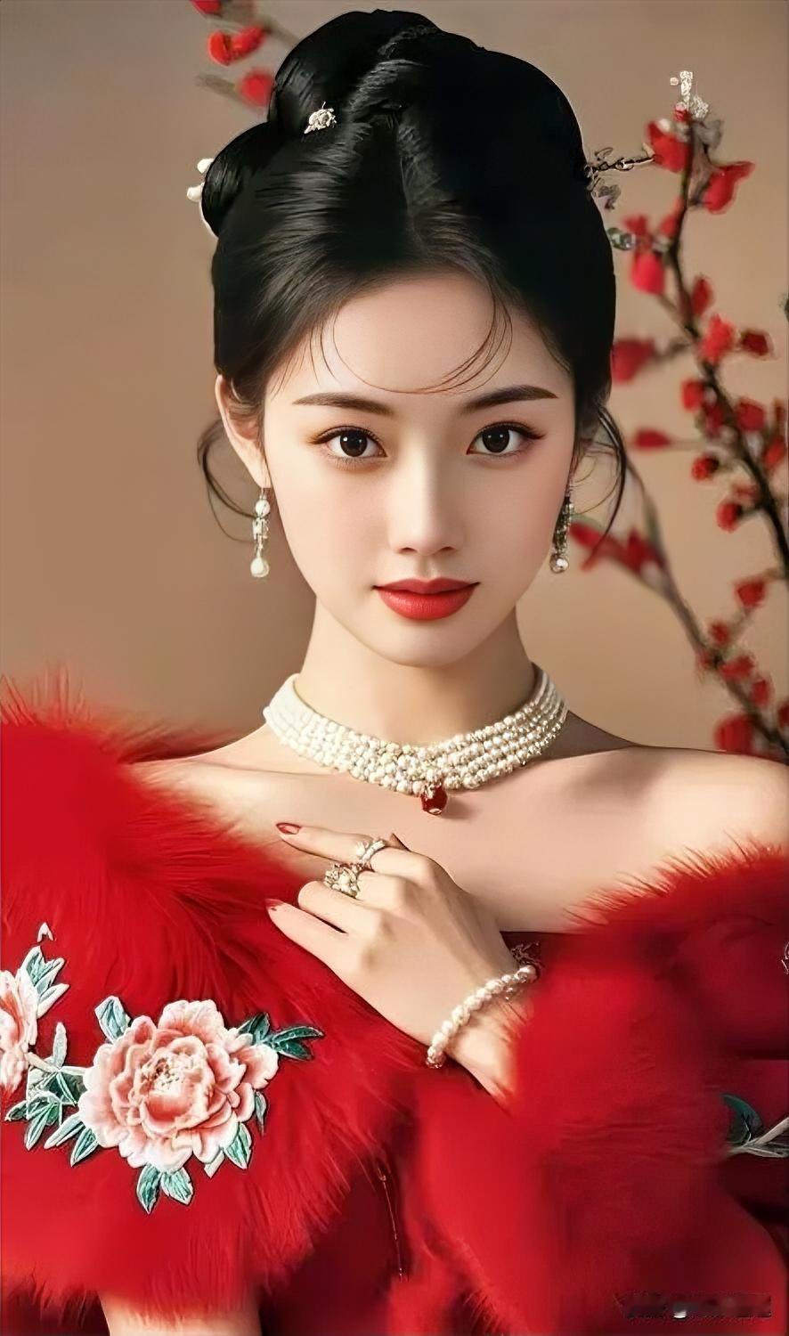 古典美人，红衣华贵，珠宝闪耀，韵味十足！