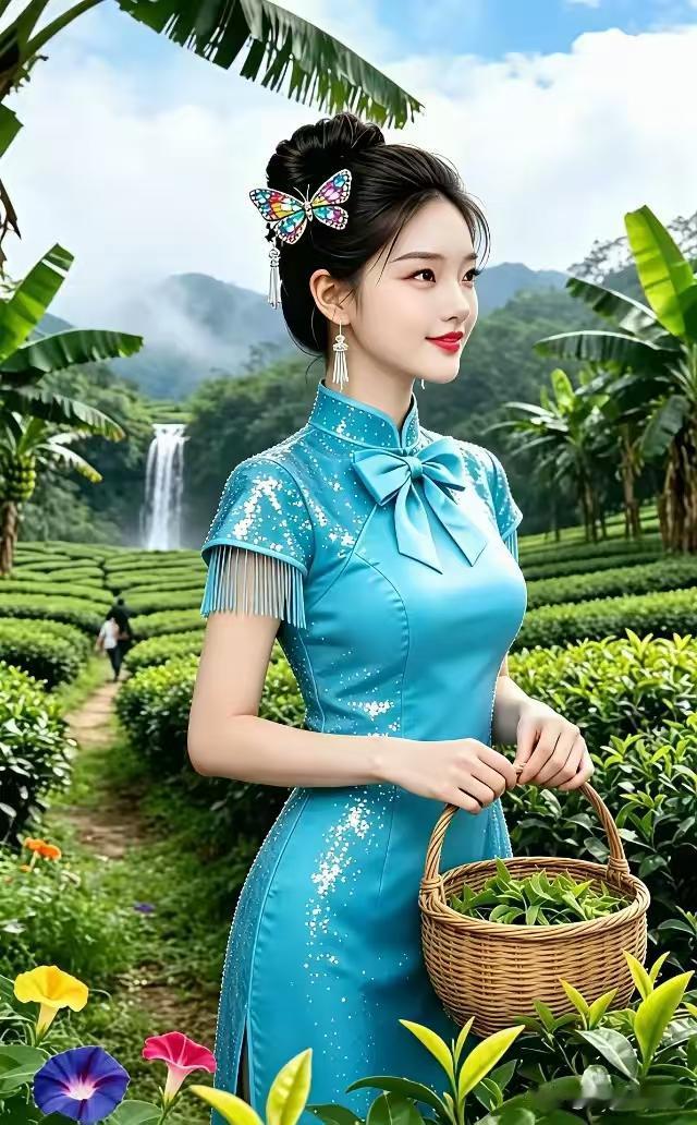 如梦令·采茶女
翠岭春烟凝露。
篮挂青丝云缕。
裙曳碧空蓝，
笑靥惊迷行路。
回