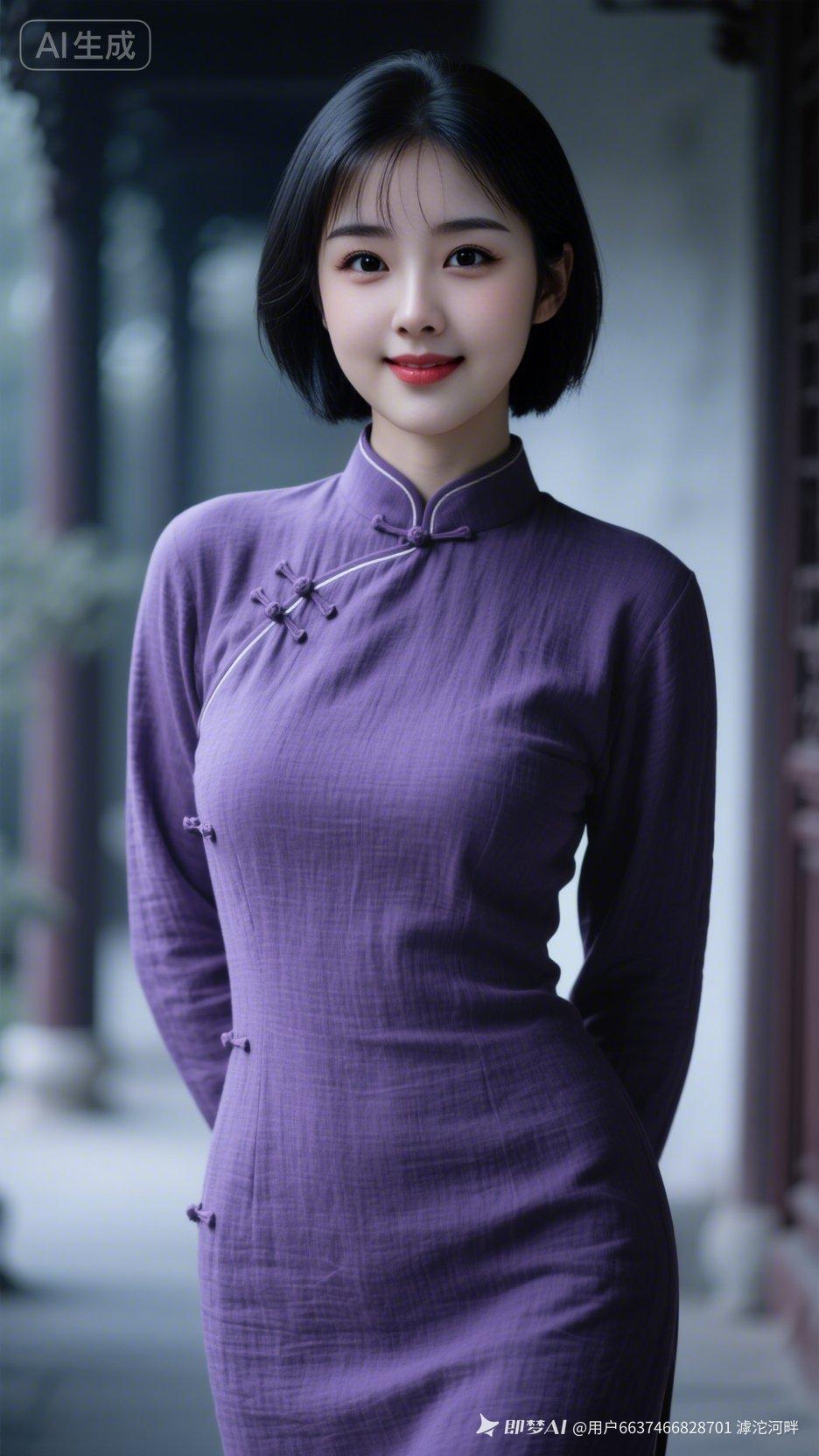 优雅紫旗袍，东方韵味十足！🌸💄