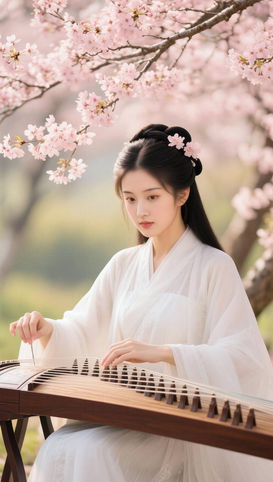 AI樱下抚琴照 随变ai随便玩