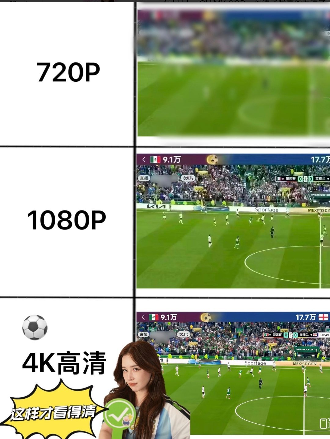 阚清子原来是画质单位追了几场世界杯才发现：看球拼的不只是球队，还有像素！射门到底