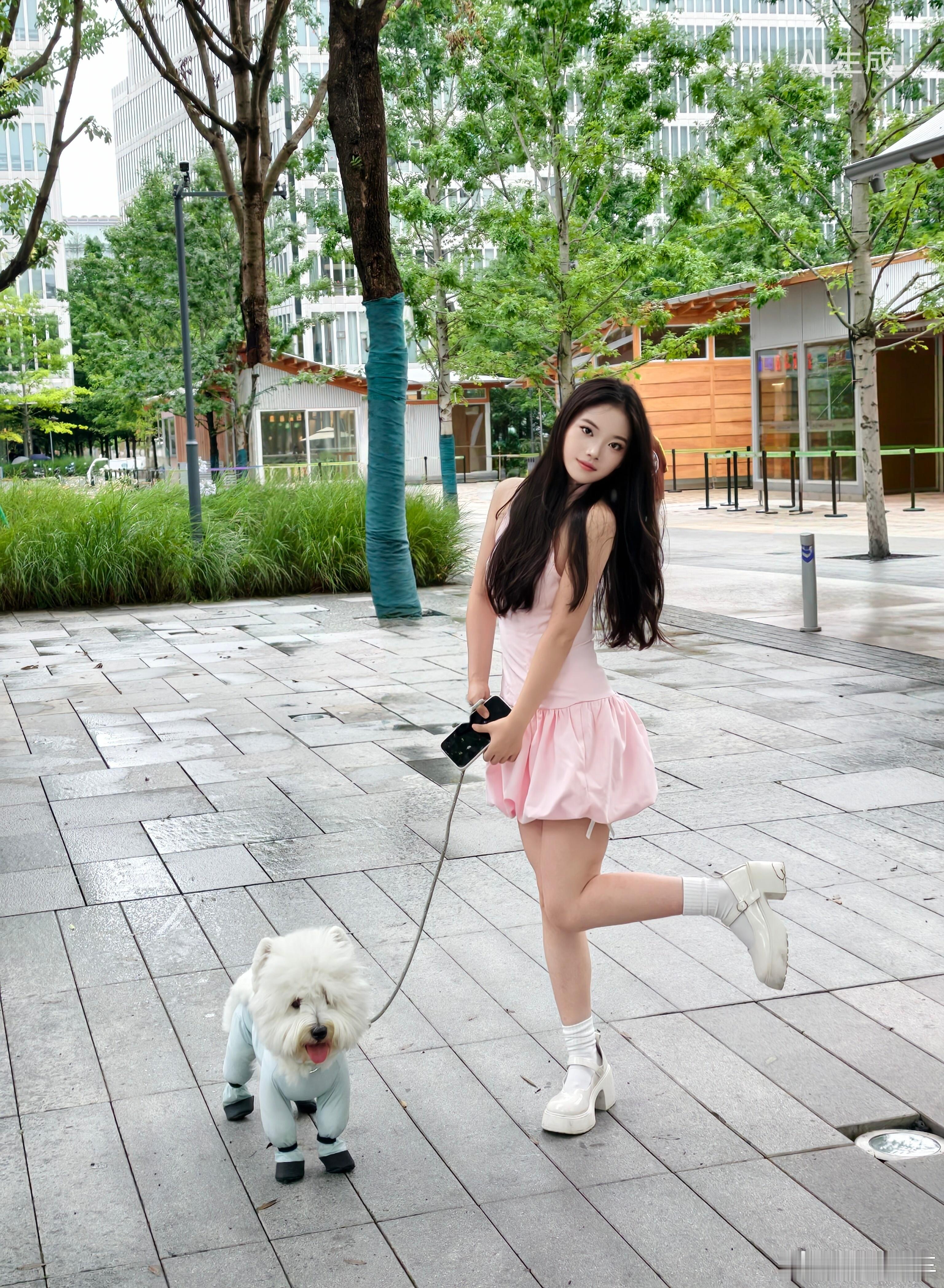 老板出差今天小助理负责小狗，带有财遛弯了