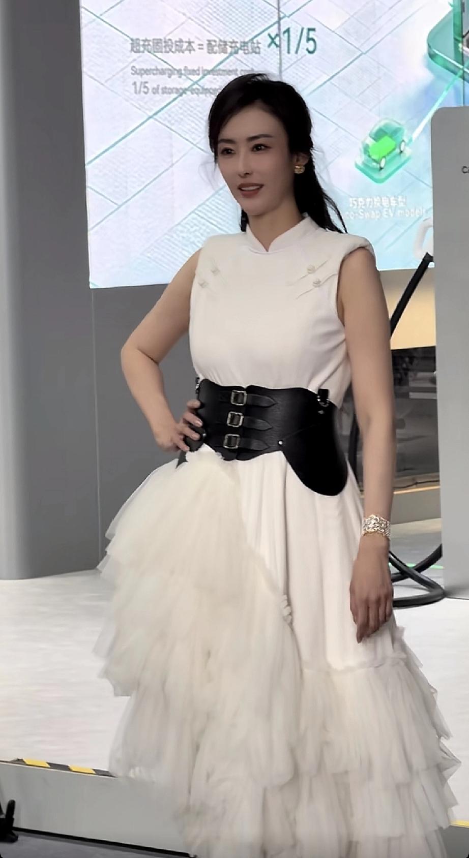 兽兽北京车展再摆超模造型，可惜气质不复当年，路人镜头下站姿也不好，怎么看都觉得她