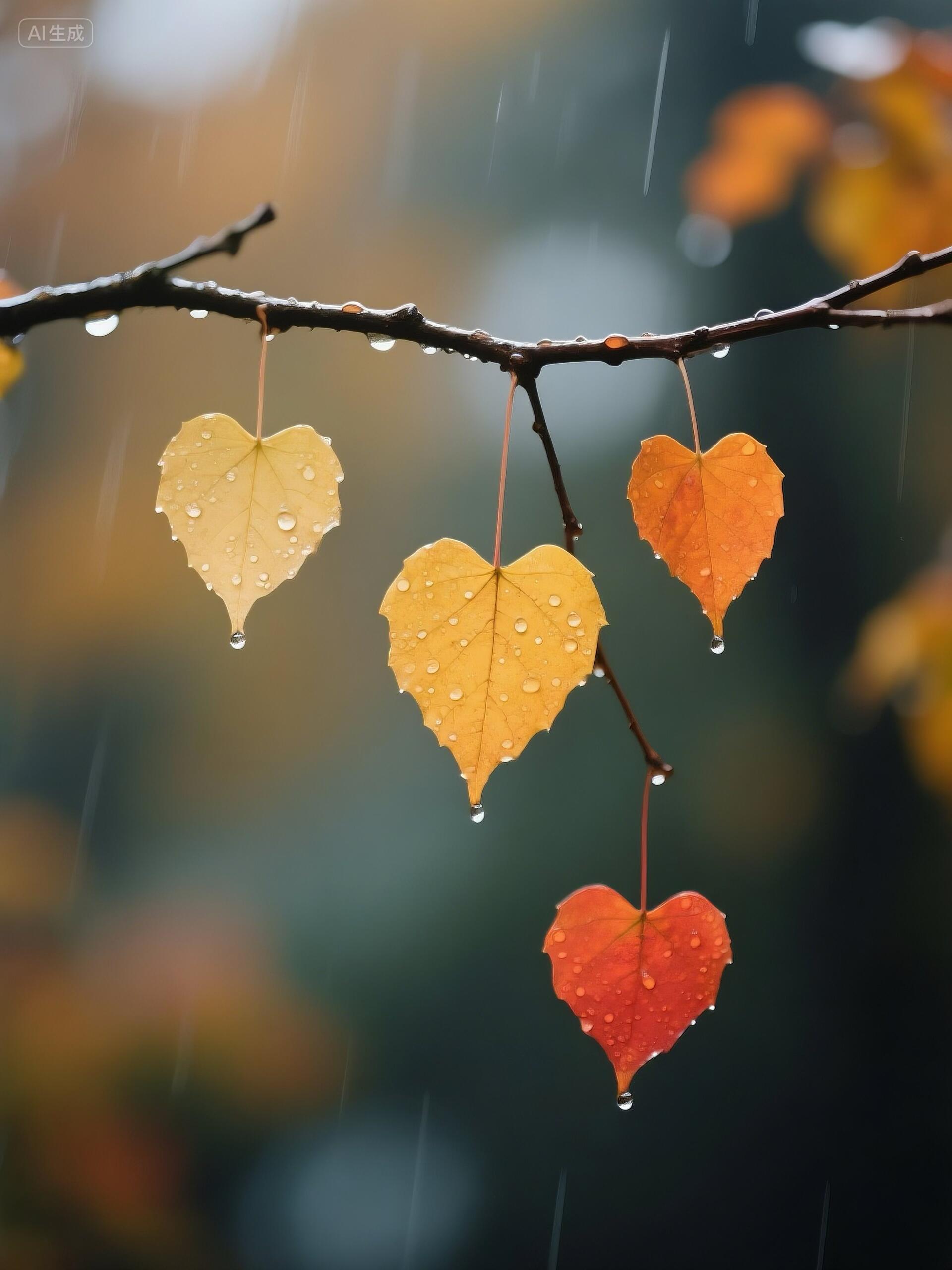🍂雨中落叶，心形的浪漫。 [求关注][拜托][点赞] ​​​