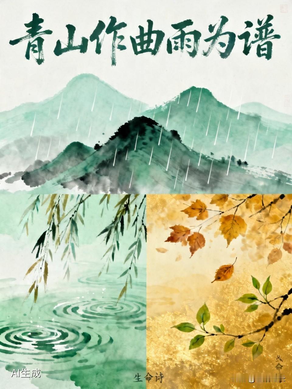 这几句诗简直绝了！“青山作曲雨为谱”，一下子就把青山比作作曲家，雨成了谱写的音符
