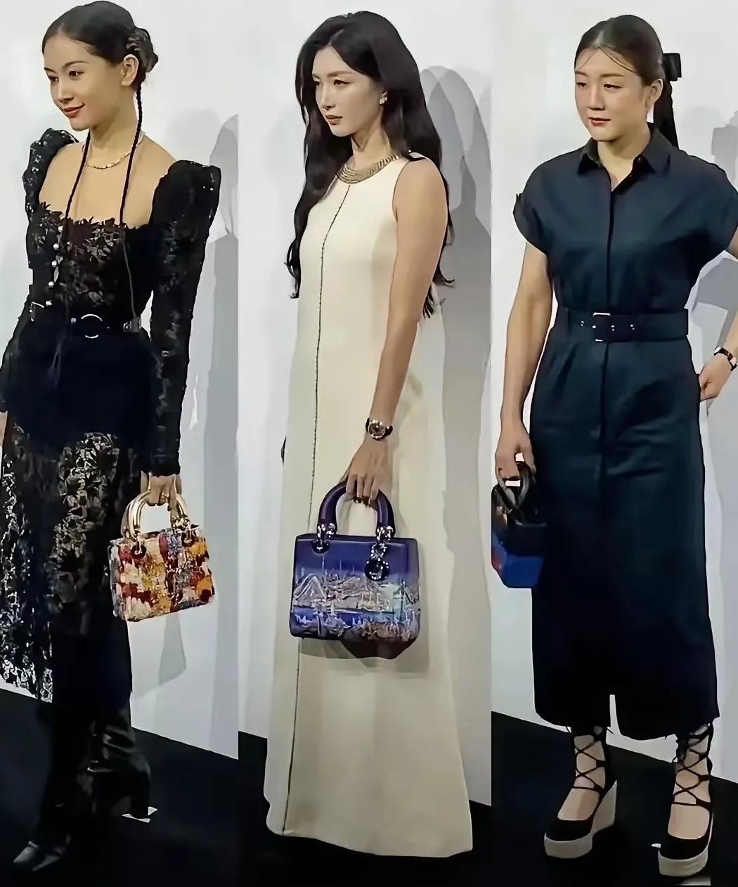 嗨，终于明白 ，姿态对一个女人的美来说是多么重要。三个人颜值，穿着，手提包包都不