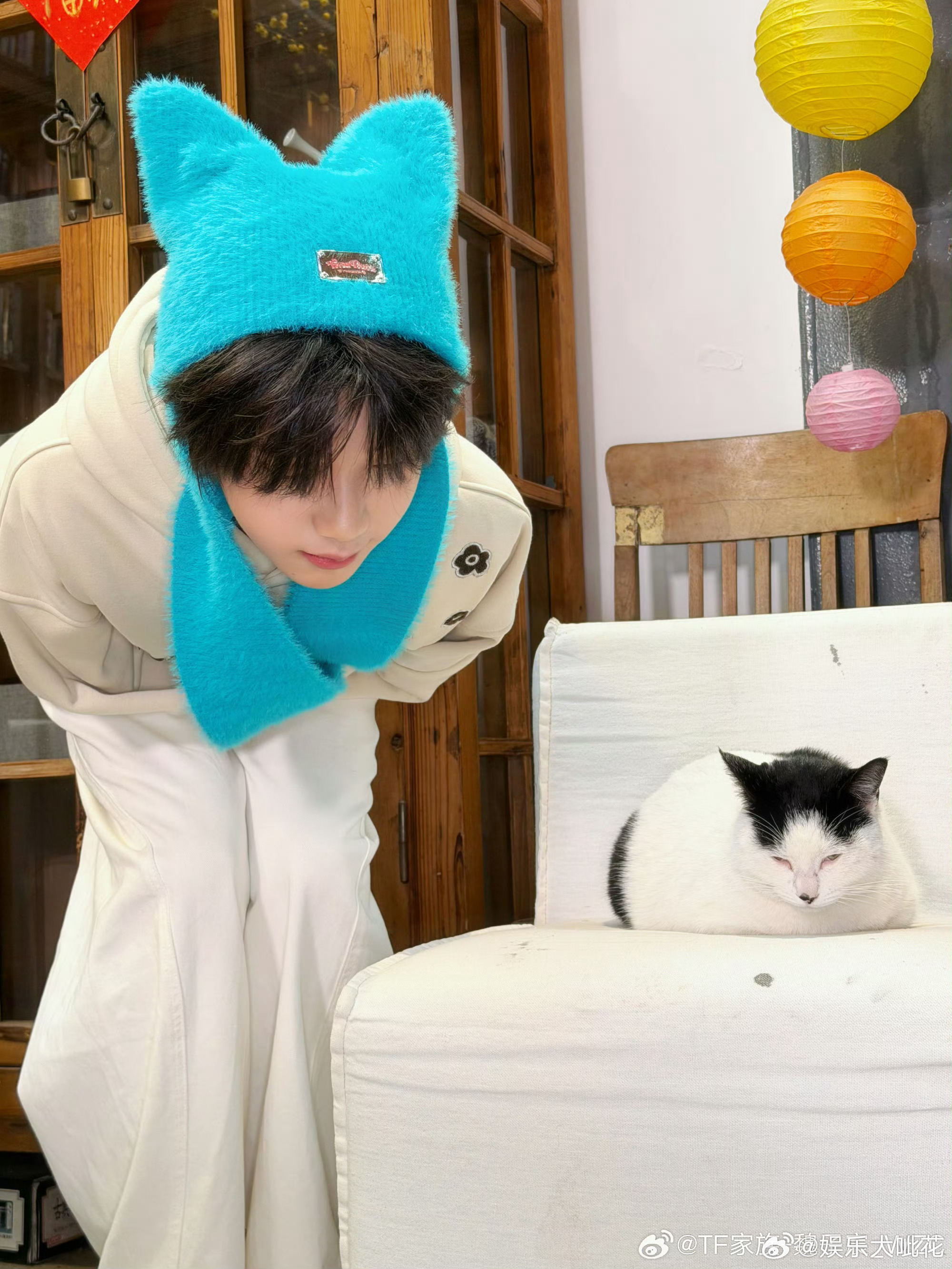 魏子宸晒猫魏子宸湖蓝帽子 魏子宸营业 晒了奥利奥 湖蓝色帽子好萌啊 