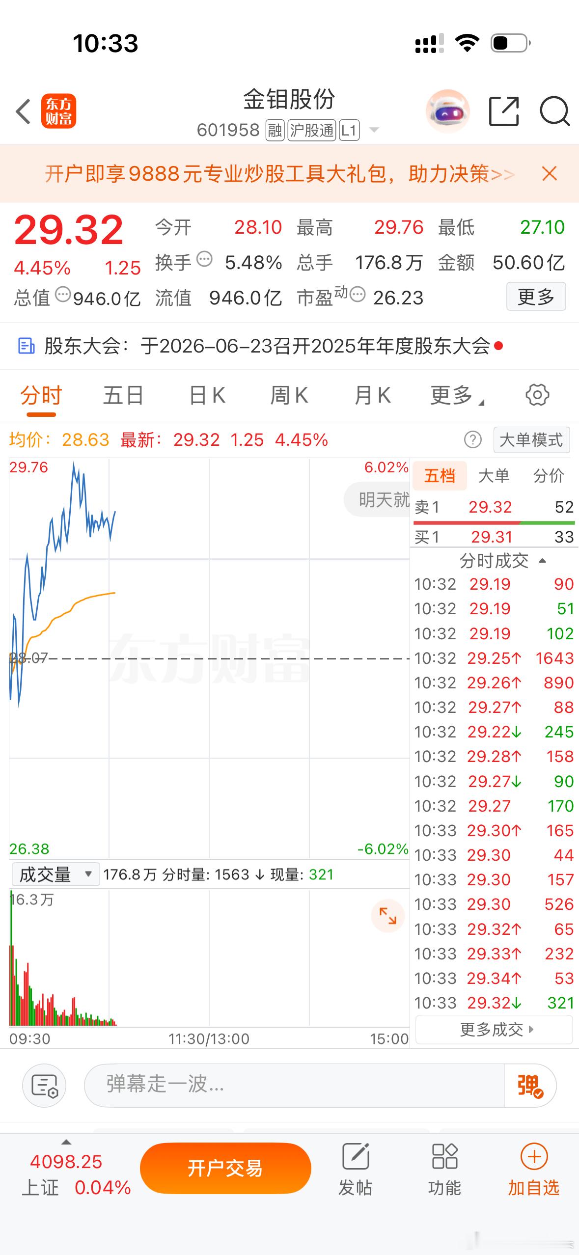 金钼股份没有让大家失望吧？老铁们点500个赞有没有！莎莎的老铁在哪里？ 