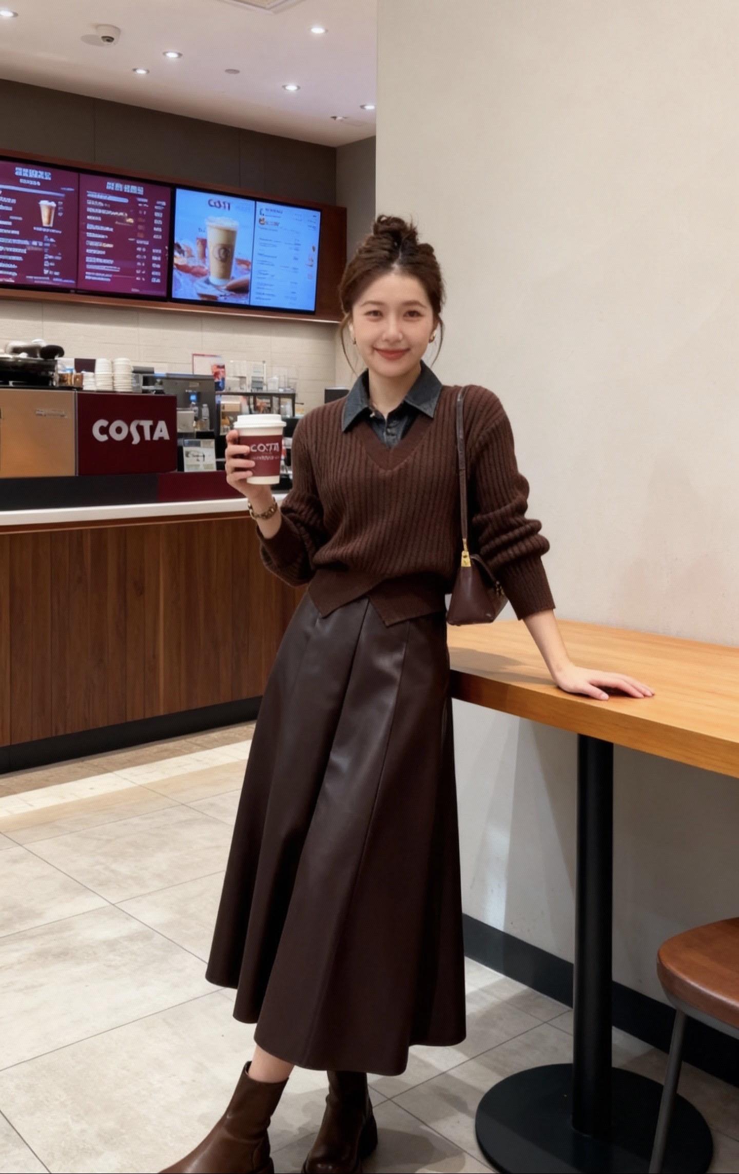 《棕调午后》  林夏踩着厚底靴冲进“灰墙”咖啡馆，深棕皮裙扫过门槛时...