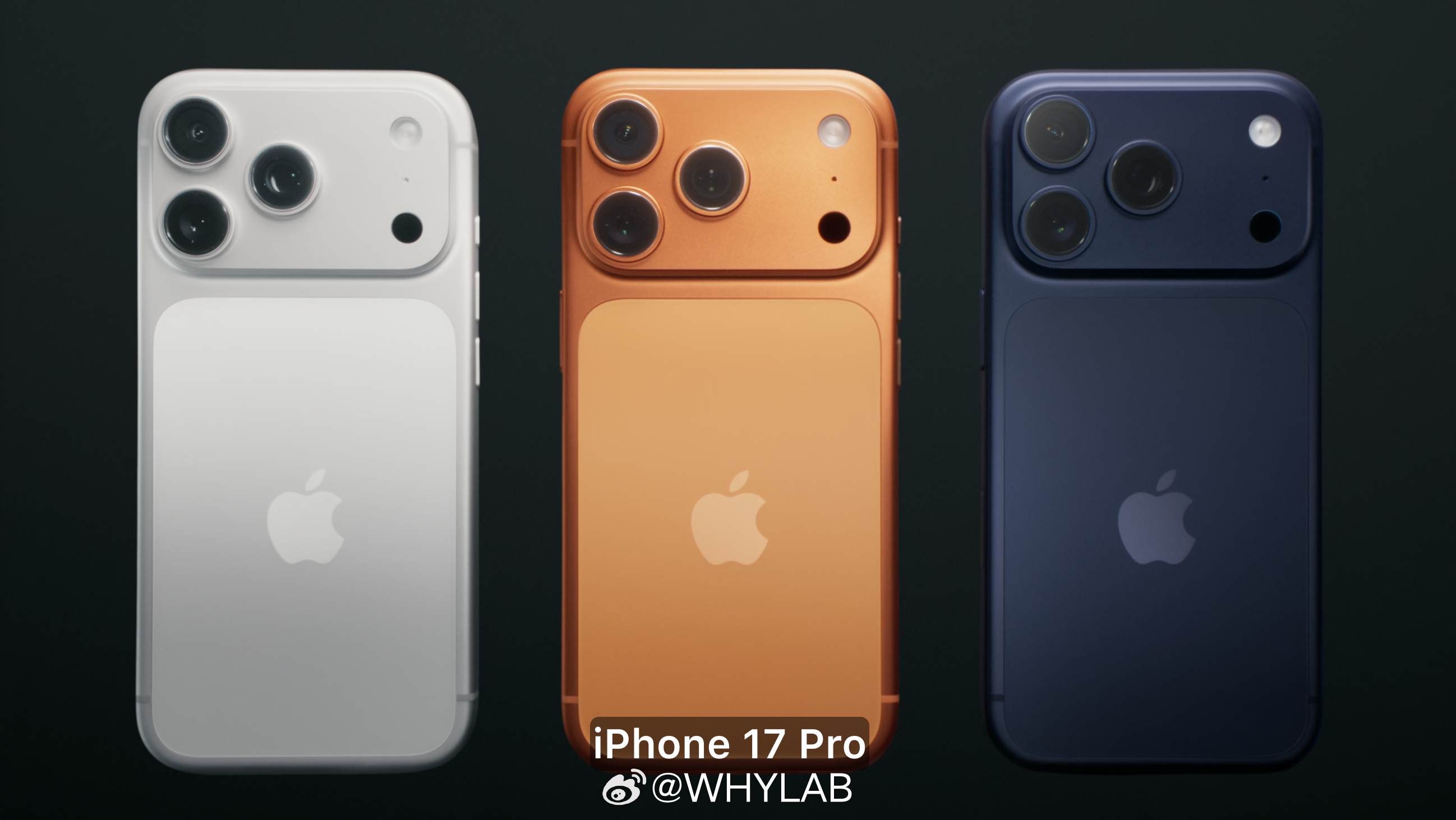 iPhone 17 Pro 系列，银色、深蓝色和宇宙橙色，第一款一体式机身 iP