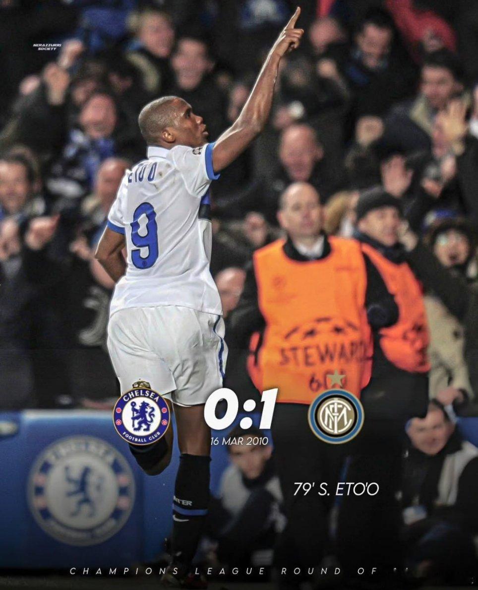 16年前的今天，国际米兰欧冠淘汰赛次回合客场击败切尔西，埃托奥攻入唯一进球。💙