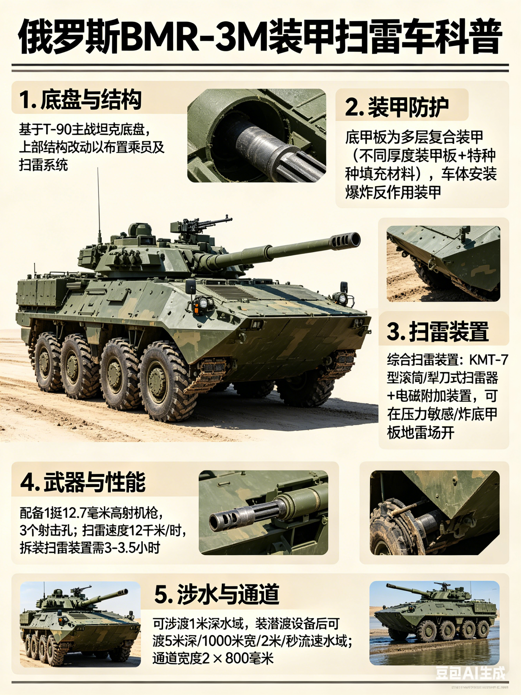 军事ai新视野 俄罗斯BMR-3M装甲扫雷车BMR-3M装甲扫雷车是俄罗斯在T-