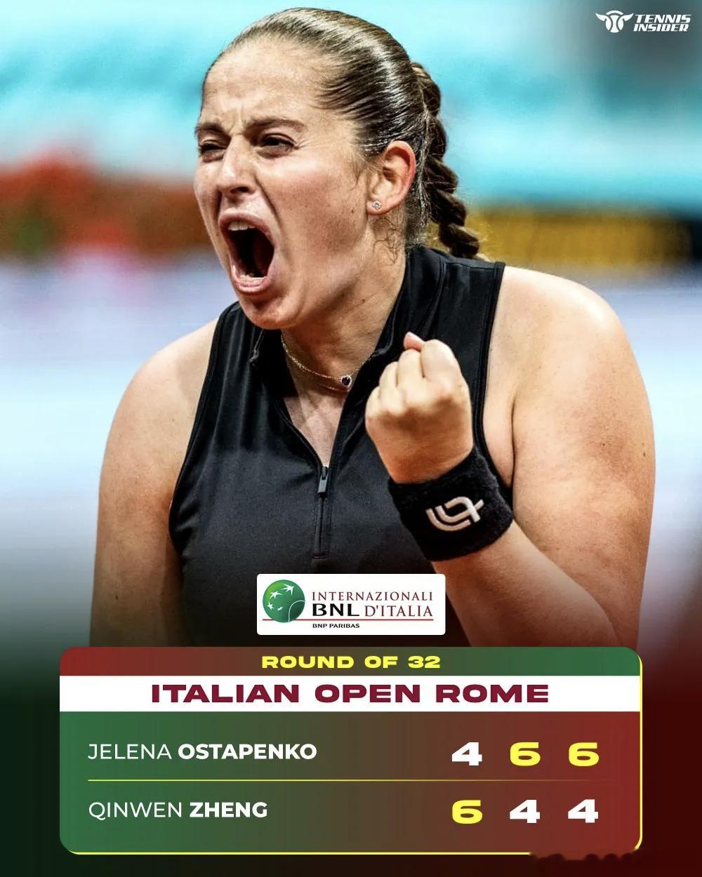 WTA罗马公开赛🎾十六分之一决赛:拉脱维亚🇱🇻选手奥斯塔彭科4-6、6-4