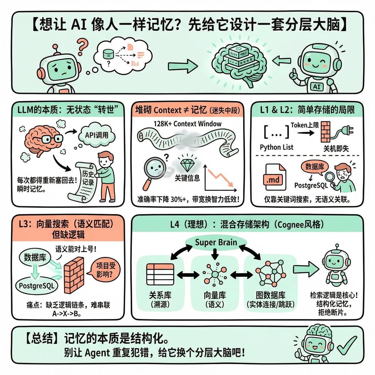 【想让 AI 像人一样记忆？先给它设计一套分层大脑】

快速阅读：LLM 本质是