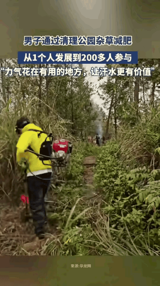 这名男子火了！贵州，一男子去公园跑步减肥，发现里面杂草丛生，想着反正都是流汗，不