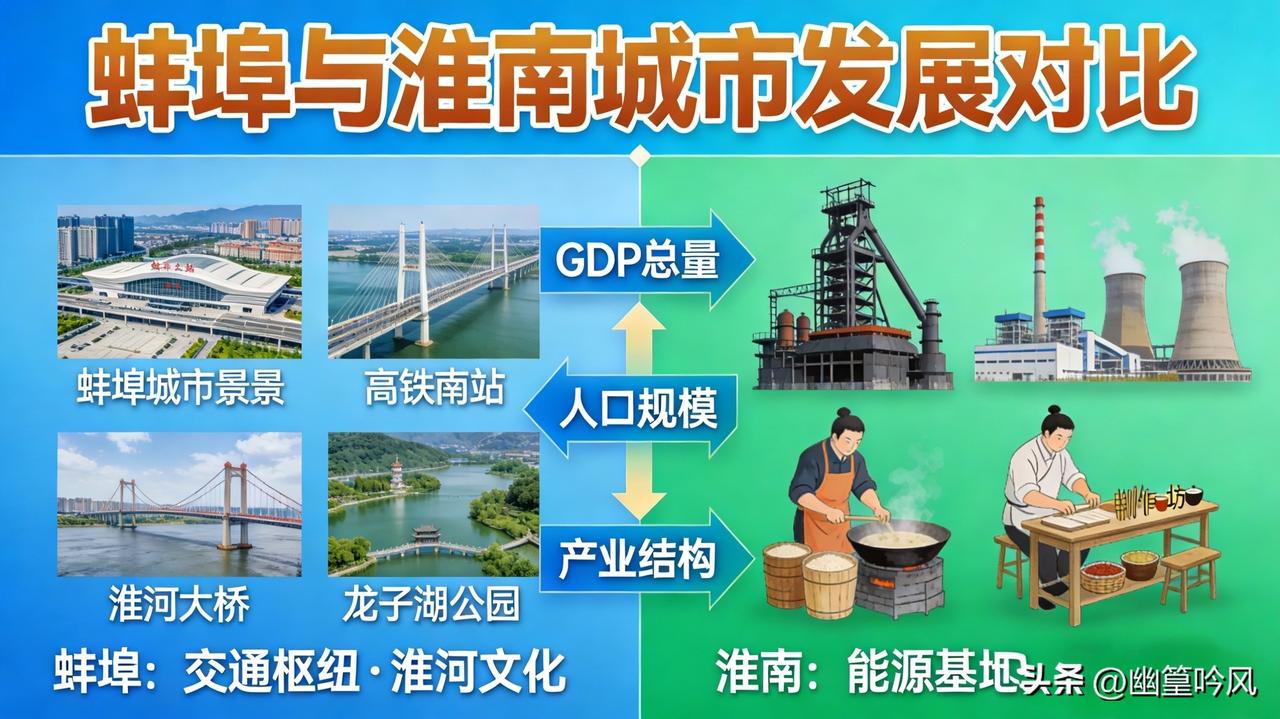 2025年数据显示，蚌埠GDP约2421亿元、增速5.5%，稳居皖北前列；淮南G