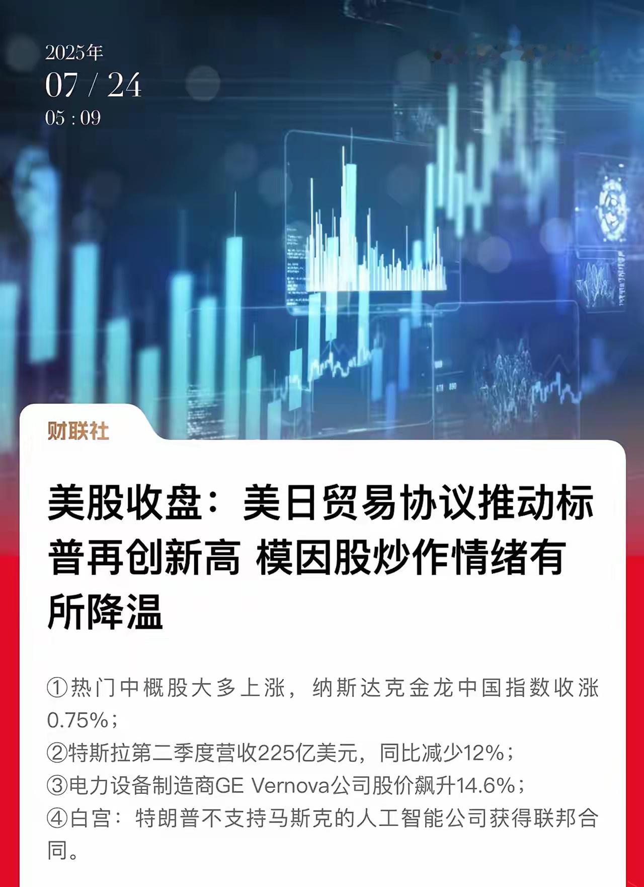 美日贸易协议两方都感觉自己赢麻了，白天日经指数大涨3.15%，晚上美国股市英伟达